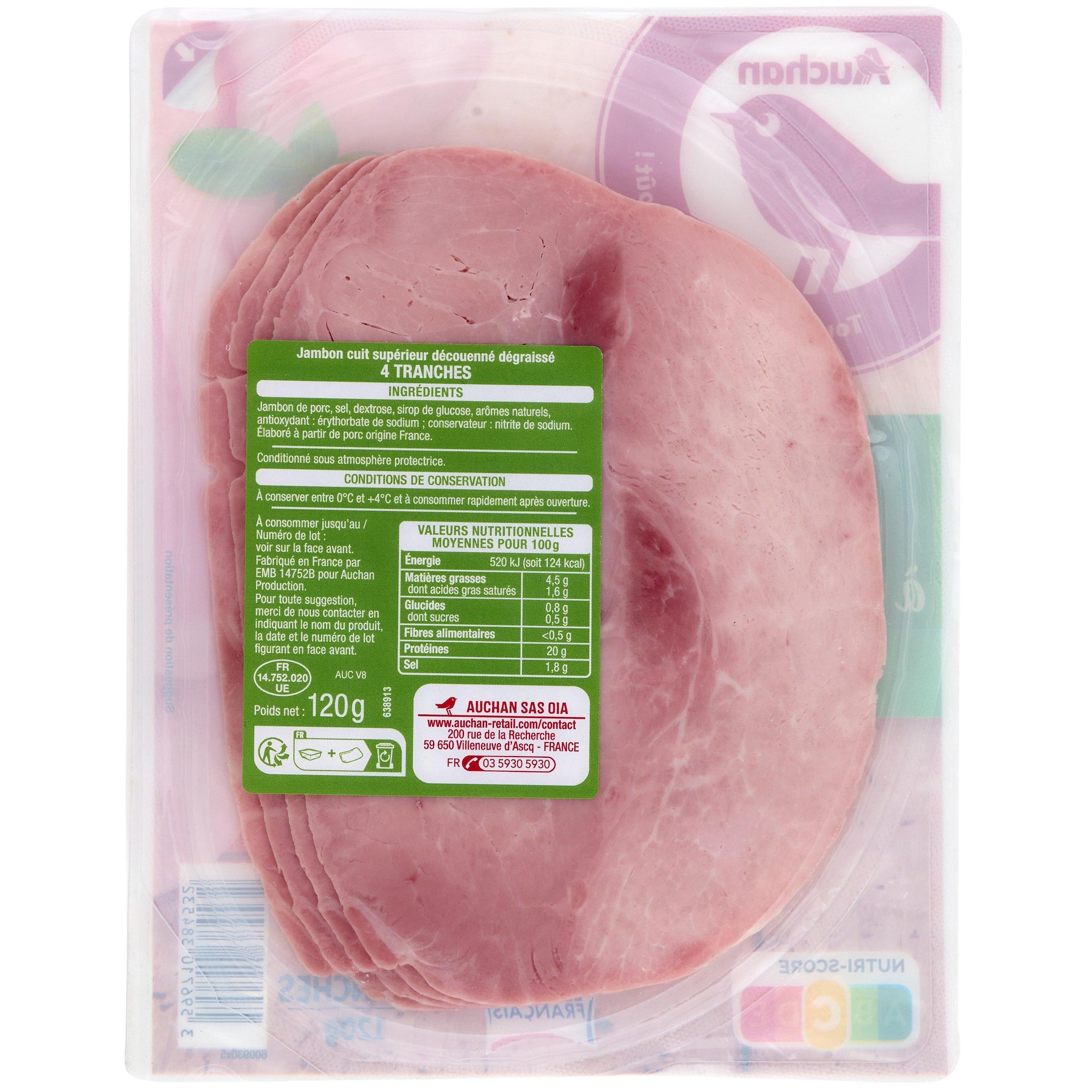 Voir la diapositive 3 : AUCHAN Jambon à l'Italienne supérieur 4 tranches 120g
