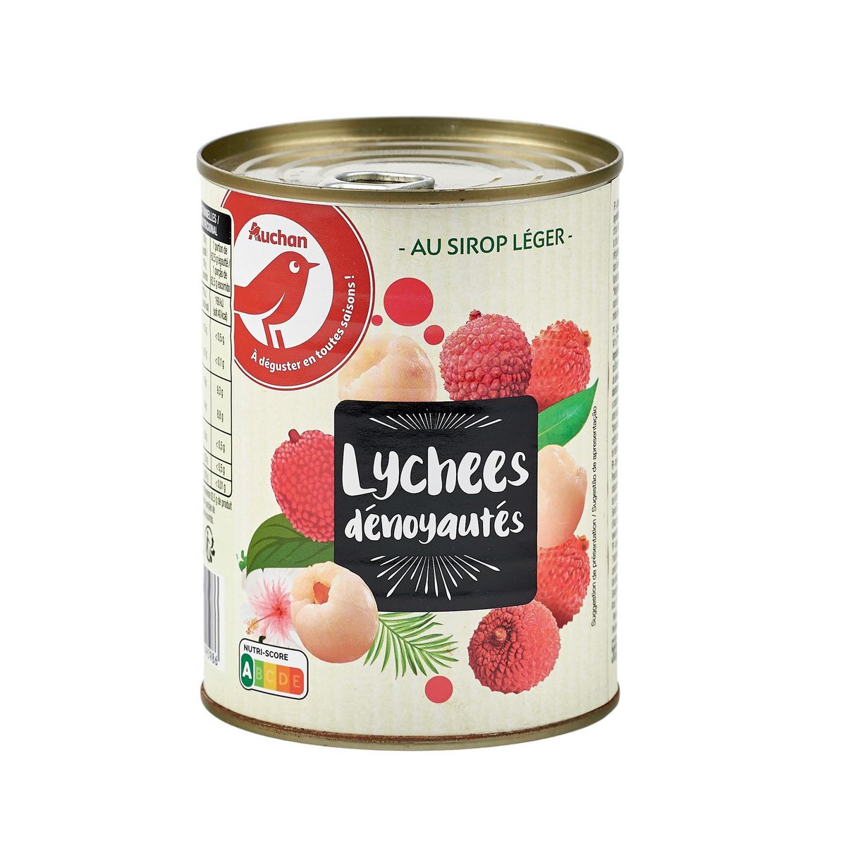 AUCHAN Lychees dénoyautés au sirop léger 250g