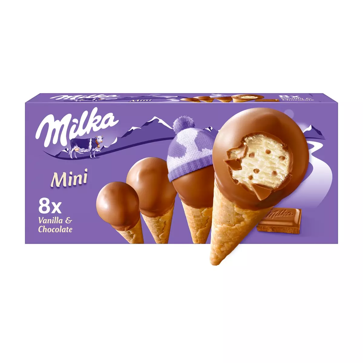 MILKA Mini cône glacé milka 8 pièces 140g