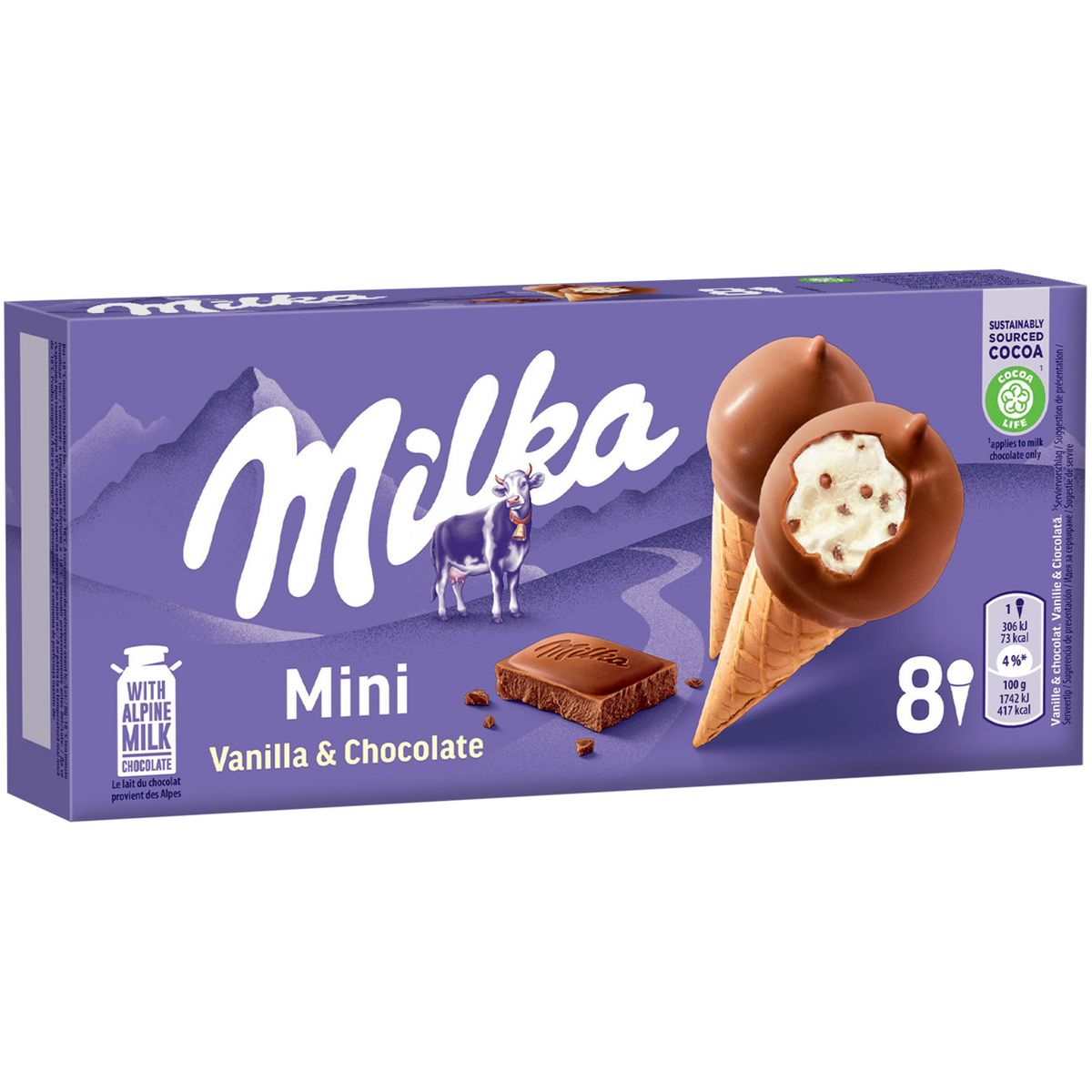 MILKA Mini cône glacé milka 8 pièces 140g