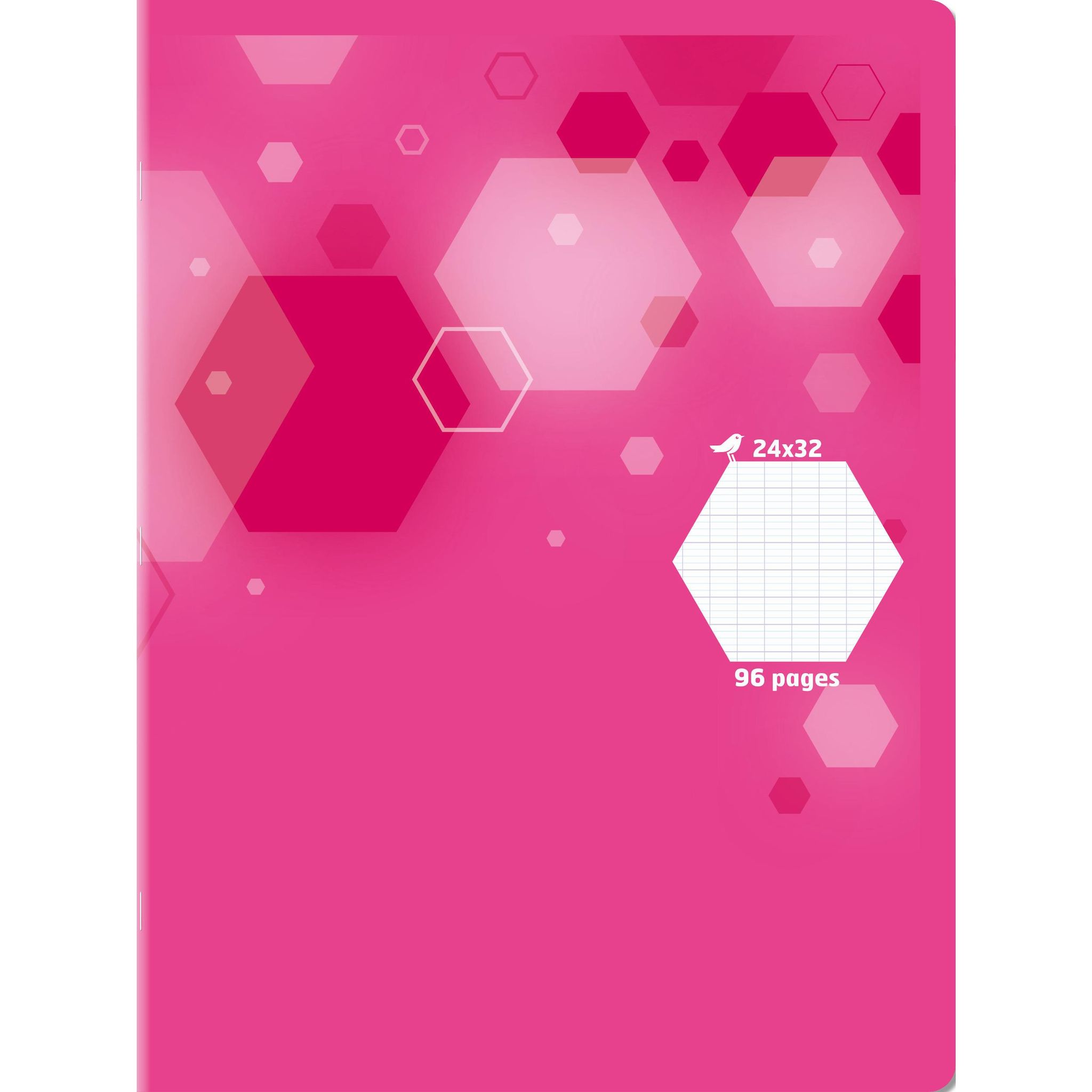 AUCHAN Cahier piqure polypro 96 pages - 90g - 24x32 Seyes Rose