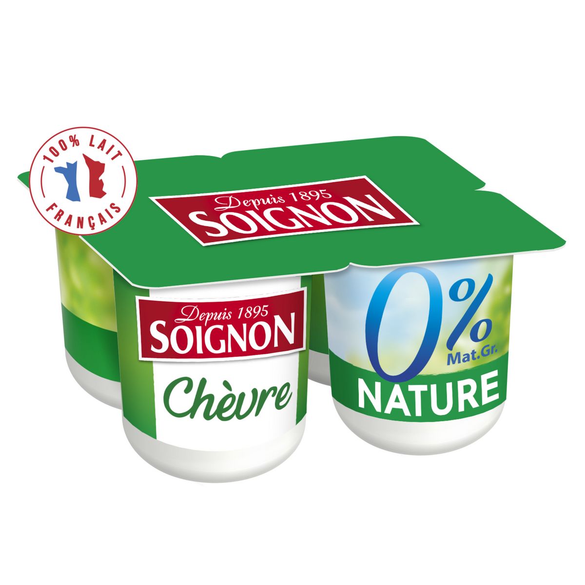 SOIGNON Yaourt nature au lait de chèvre 0% MG 4x125g