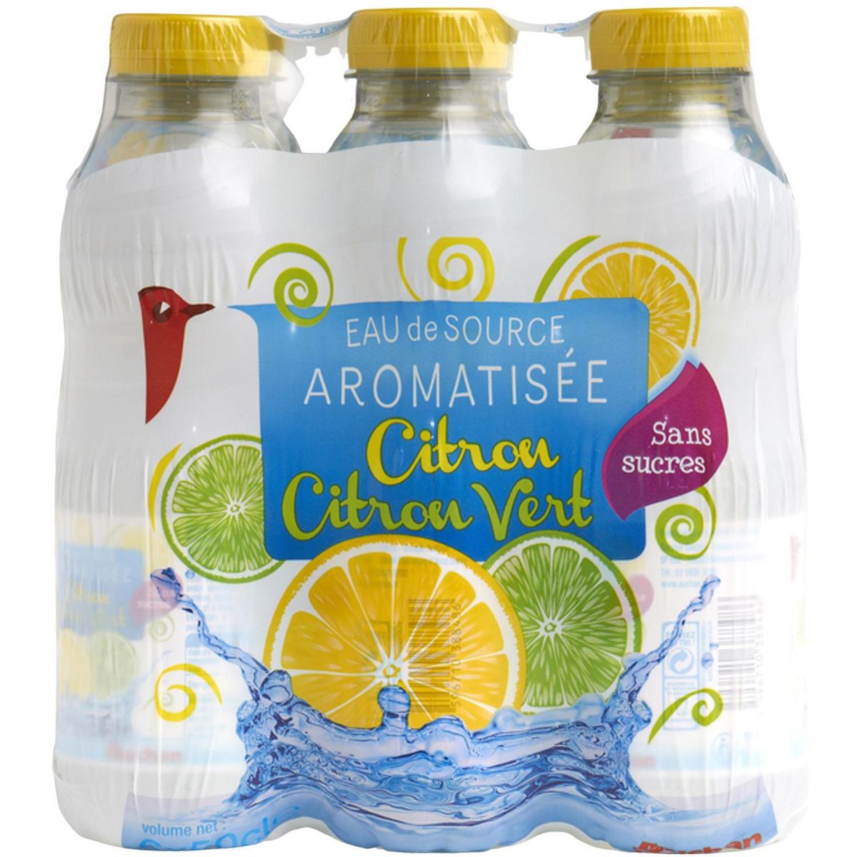 AUCHAN Eau aromatisée citron citron vert bouteilles 6x50cl
