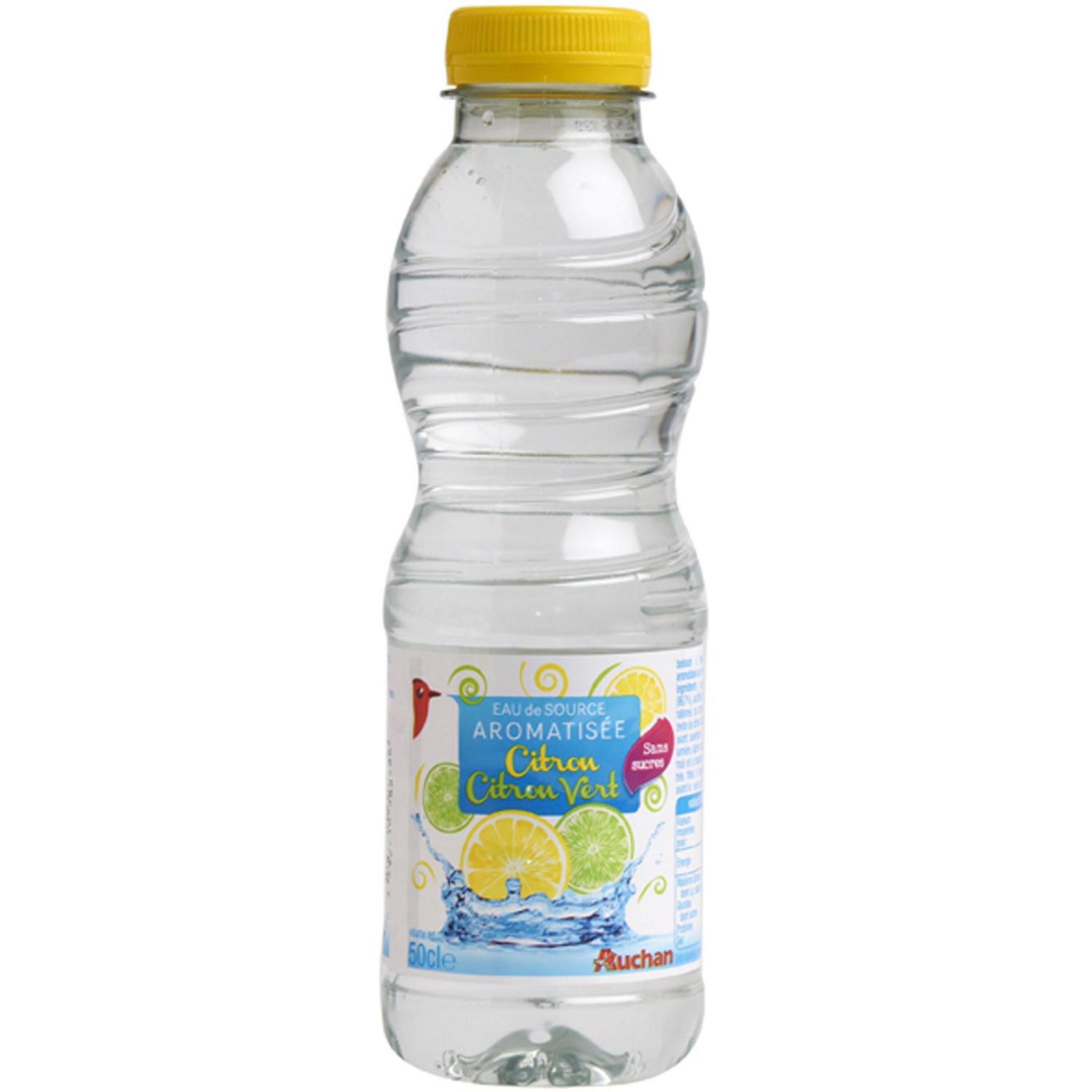 Voir la diapositive 2 : AUCHAN Eau de source aromatisée au citron et citron vert bouteille 50cl