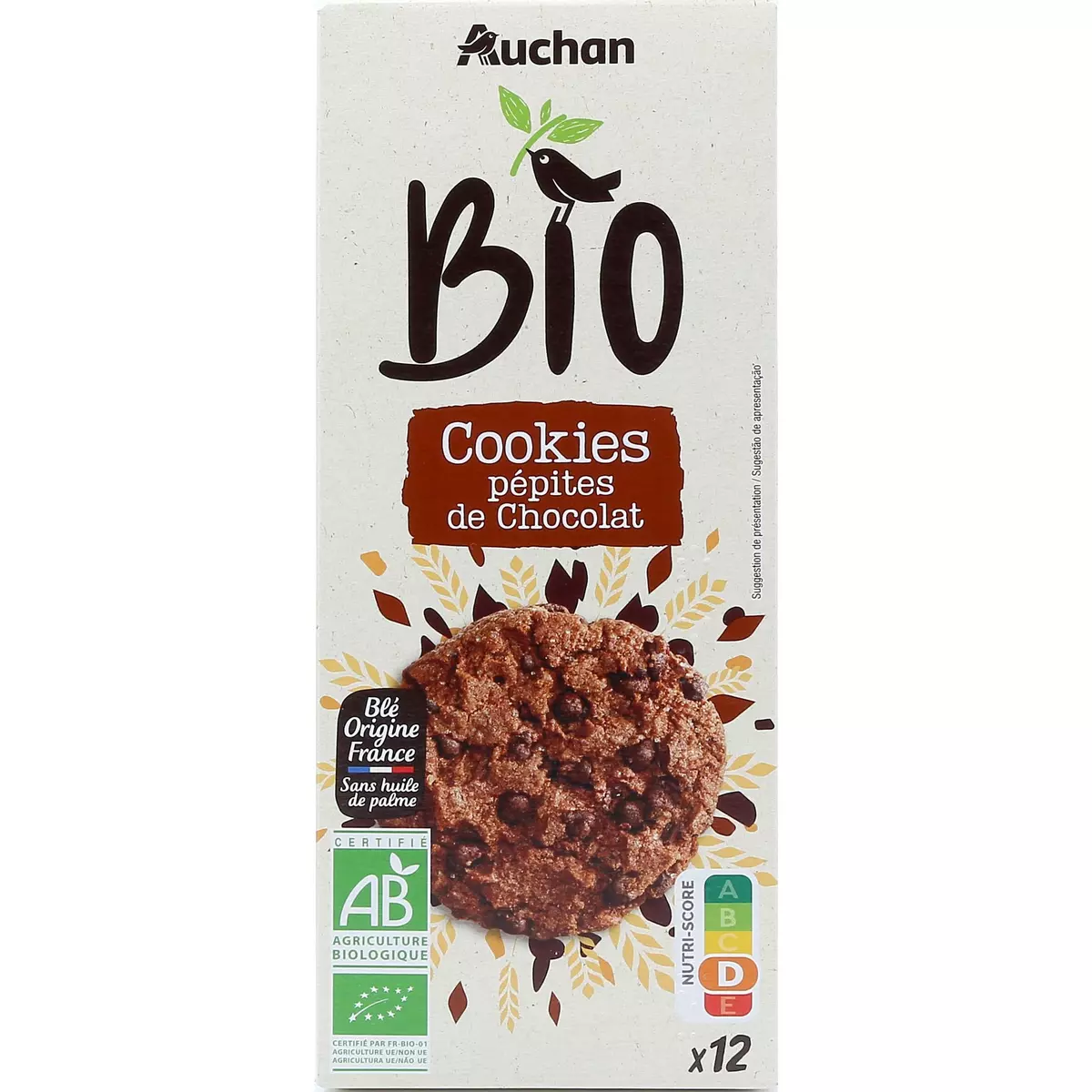 AUCHAN BIO Cookies aux pépites de chocolat 12 biscuits 175g