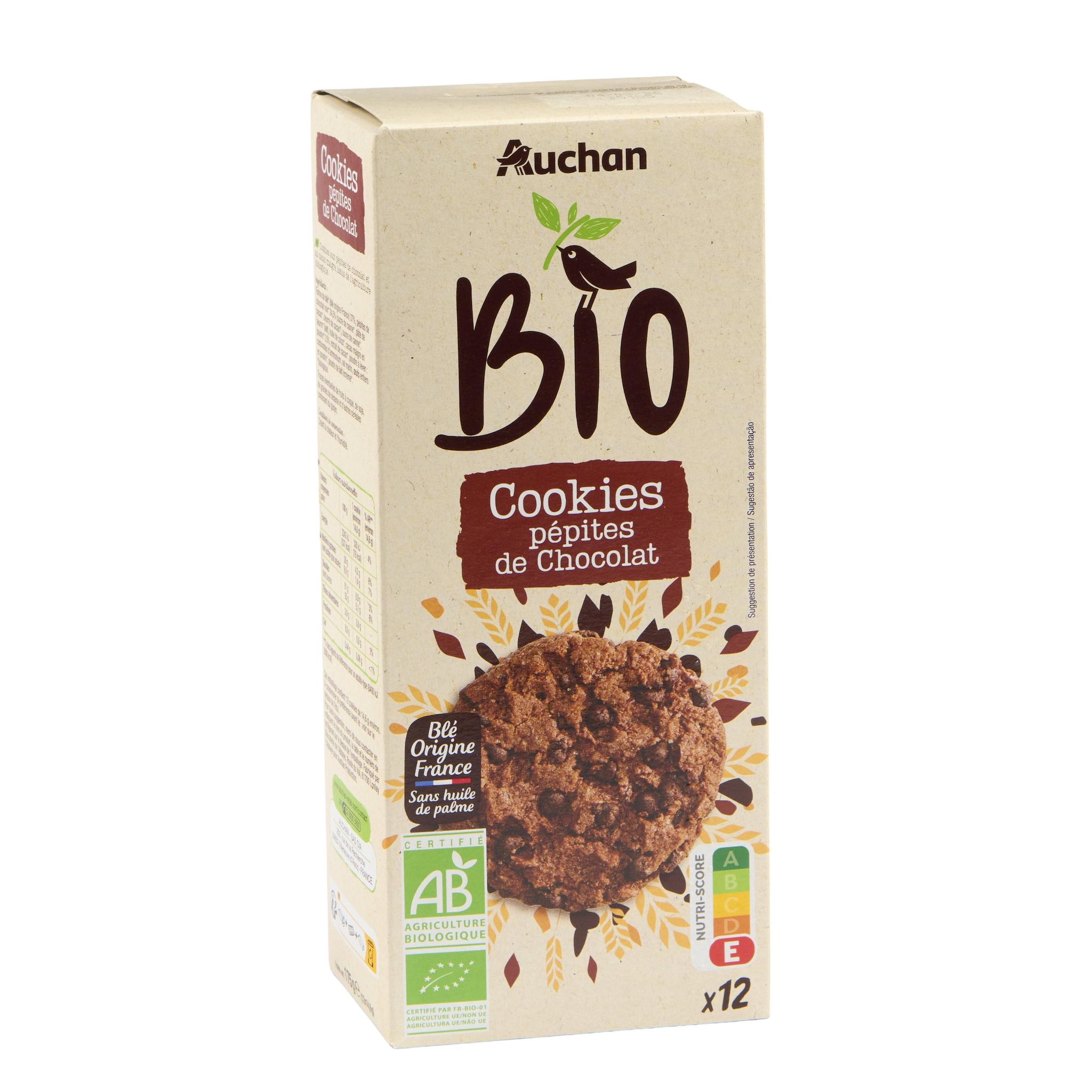 Voir la diapositive 4 : AUCHAN BIO Cookies aux pépites de chocolat 12 biscuits 175g