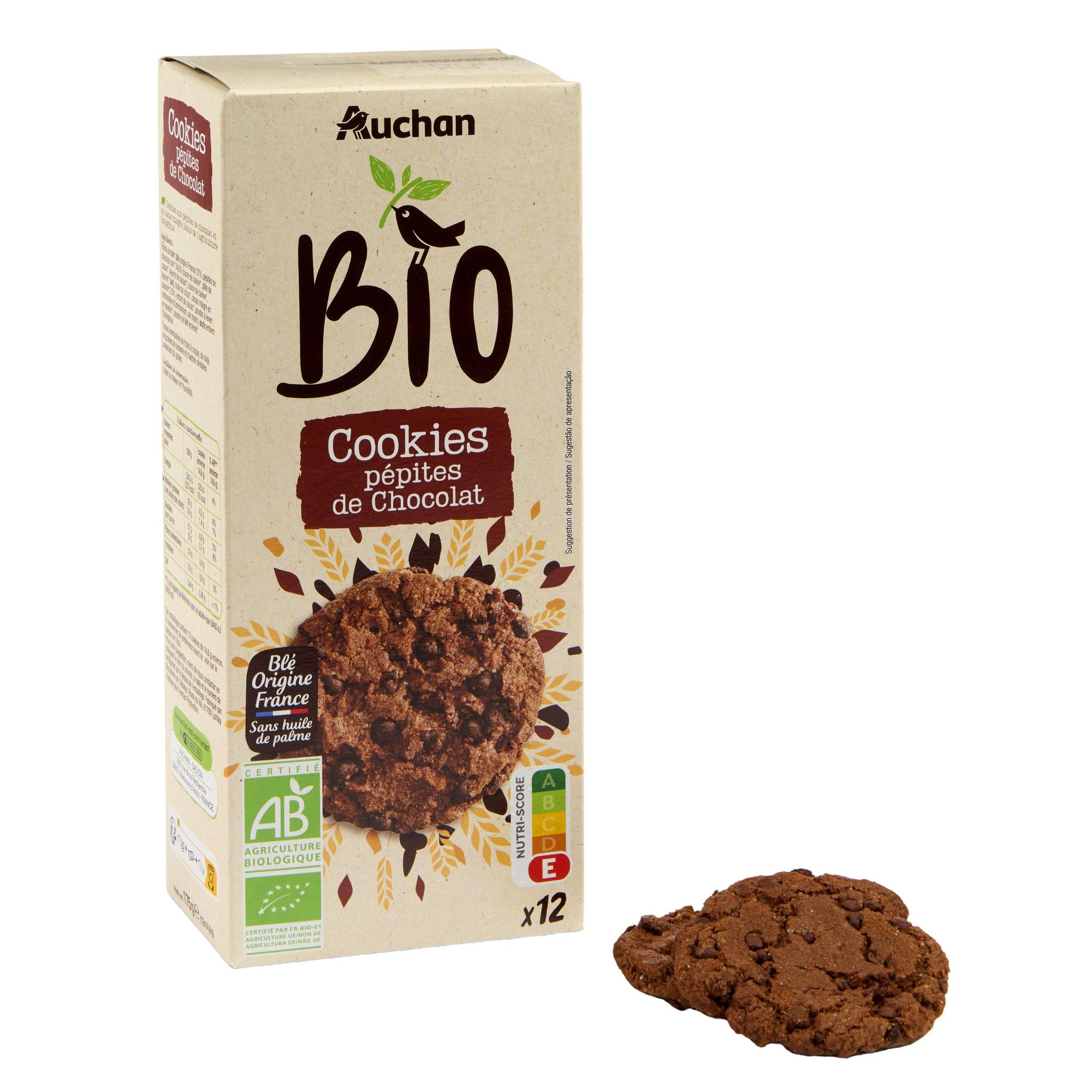 Voir la diapositive 5 : AUCHAN BIO Cookies aux pépites de chocolat 12 biscuits 175g