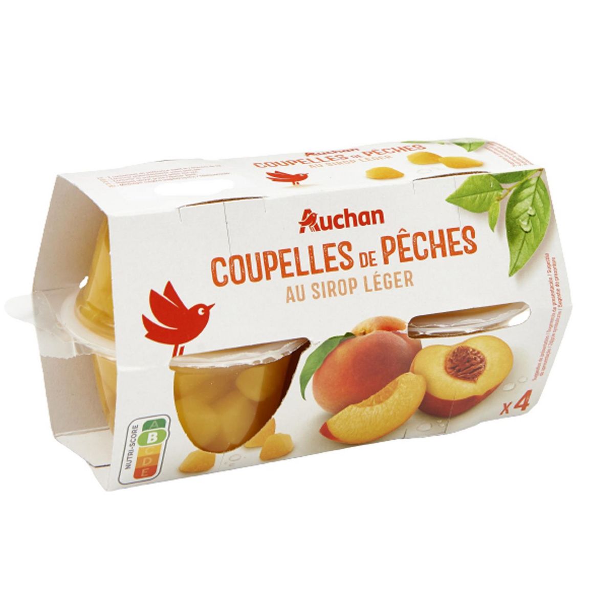 AUCHAN Coupelles de pêches au sirop léger 4 coupelles 4x113g