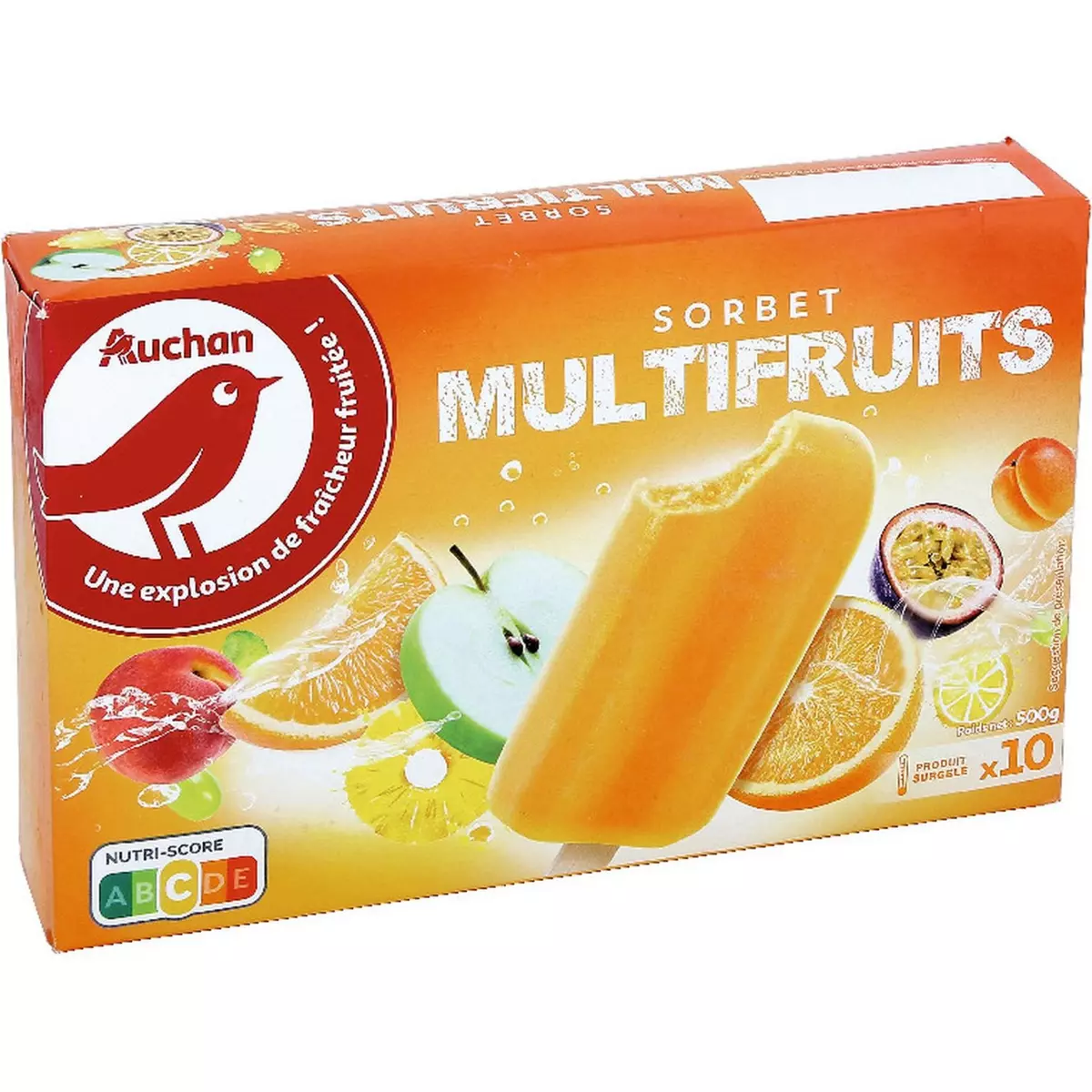 AUCHAN Bâtonnet glacé multifruits 10 pièces 500g