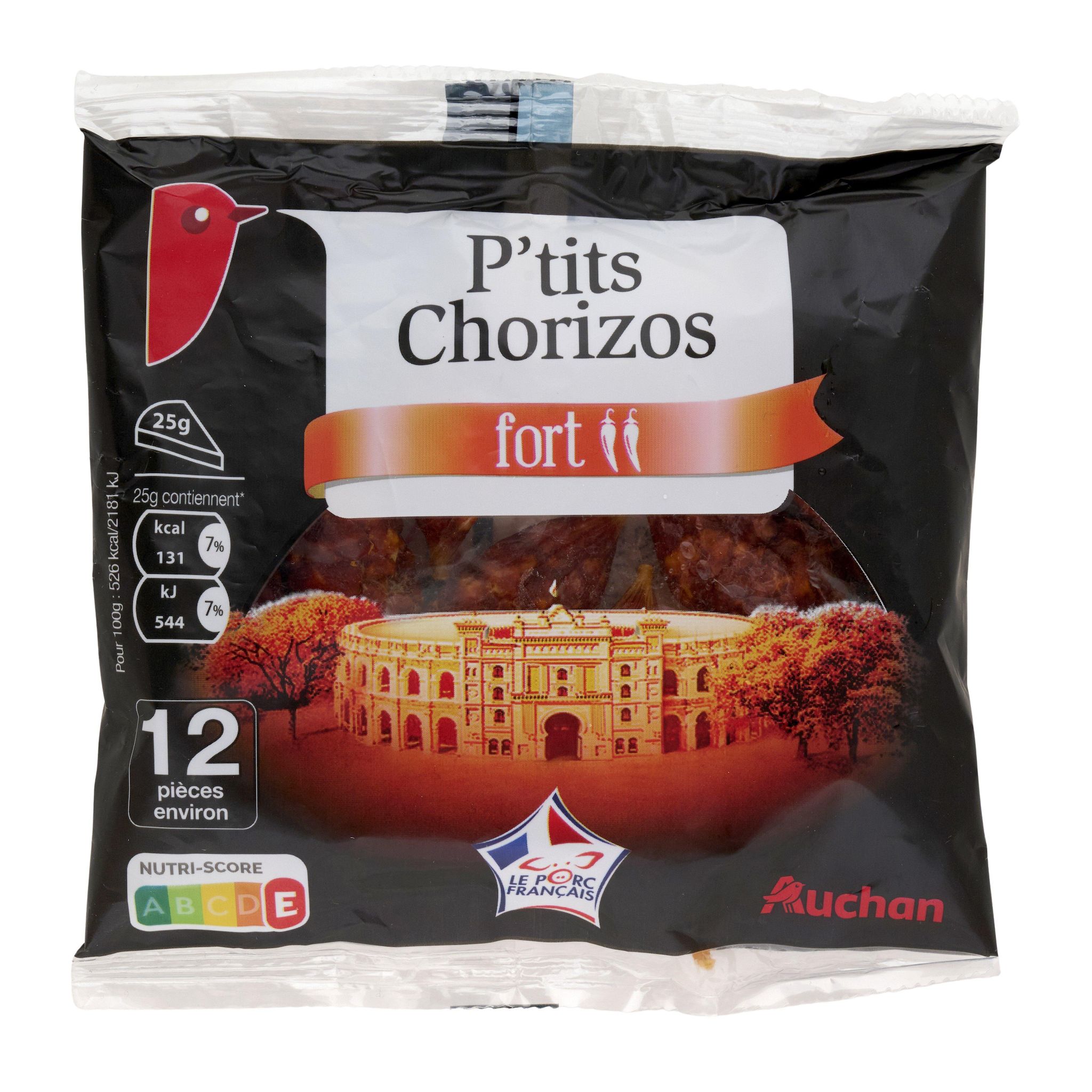 Voir la diapositive 3 : AUCHAN P'tits chorizos doux 12 pièces 75g