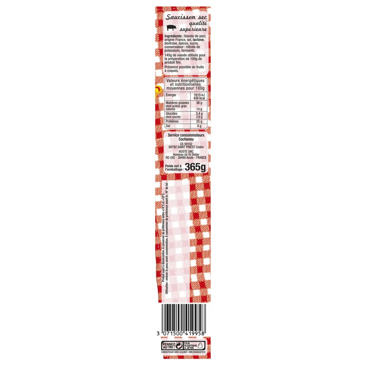 COCHONOU Saucisson sec le généreux 365g