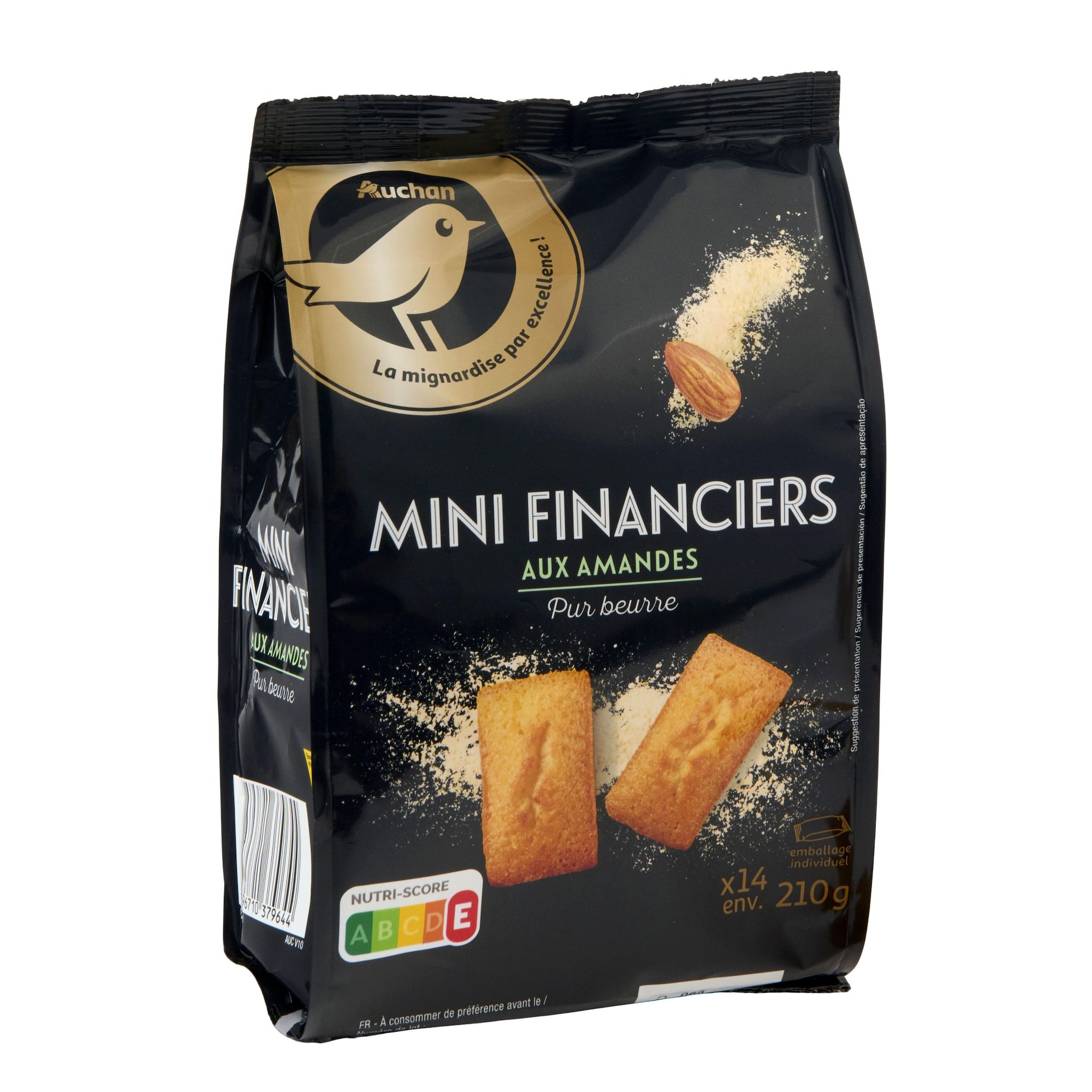 Voir la diapositive 4 : AUCHAN GOURMET Mini financiers aux amandes environ 14 financiers 210g