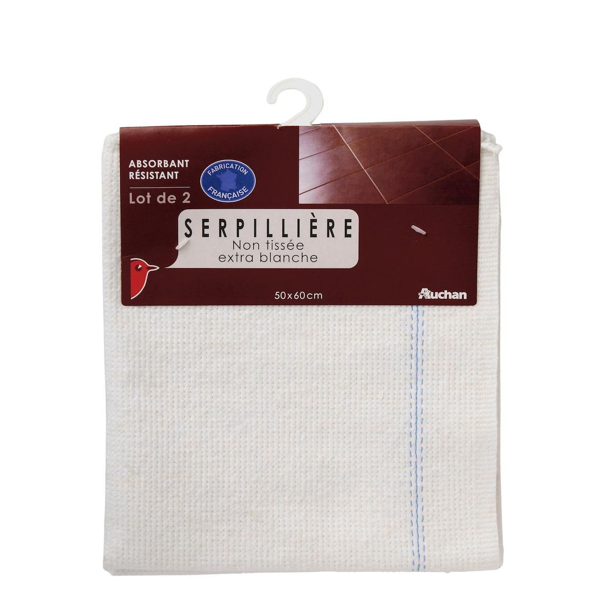 AUCHAN Serpillière non tissée extra blanche 2 serpillières