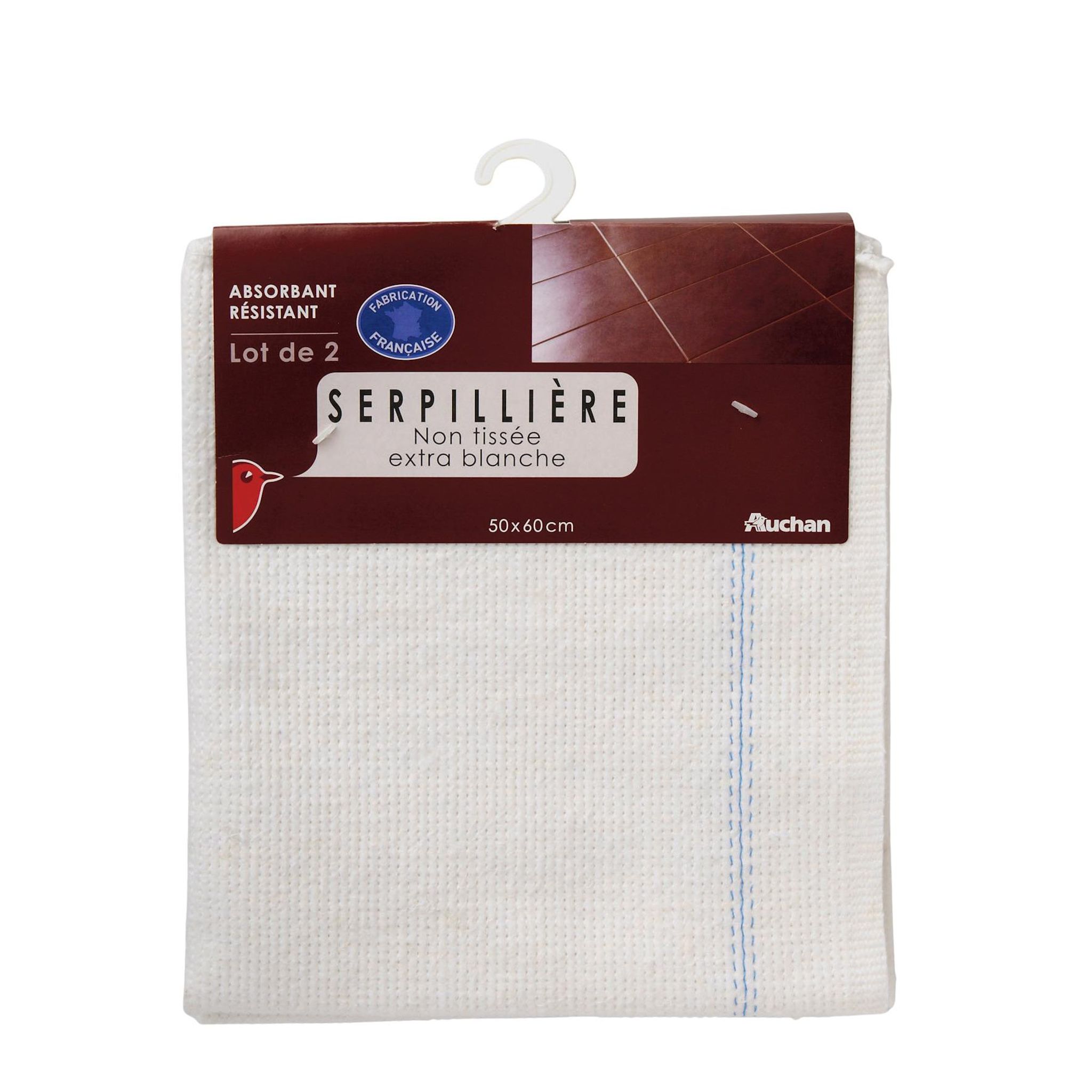 Voir la diapositive 2 : AUCHAN Serpillière non tissée extra blanche 2 serpillières