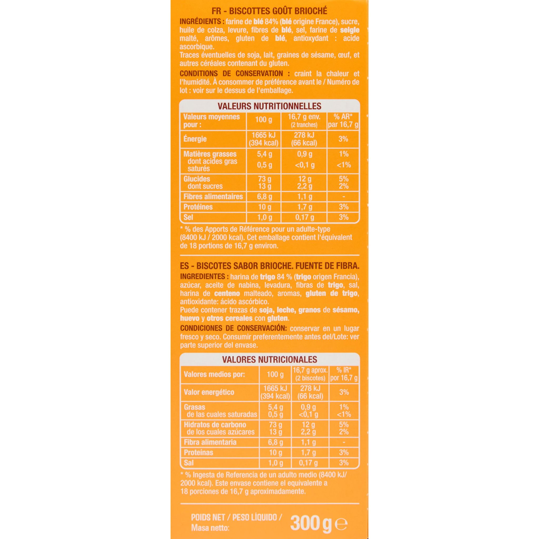 Voir la diapositive 3 : AUCHAN Biscottes saveur briochée sans huile de palme 2x18 biscottes 300g