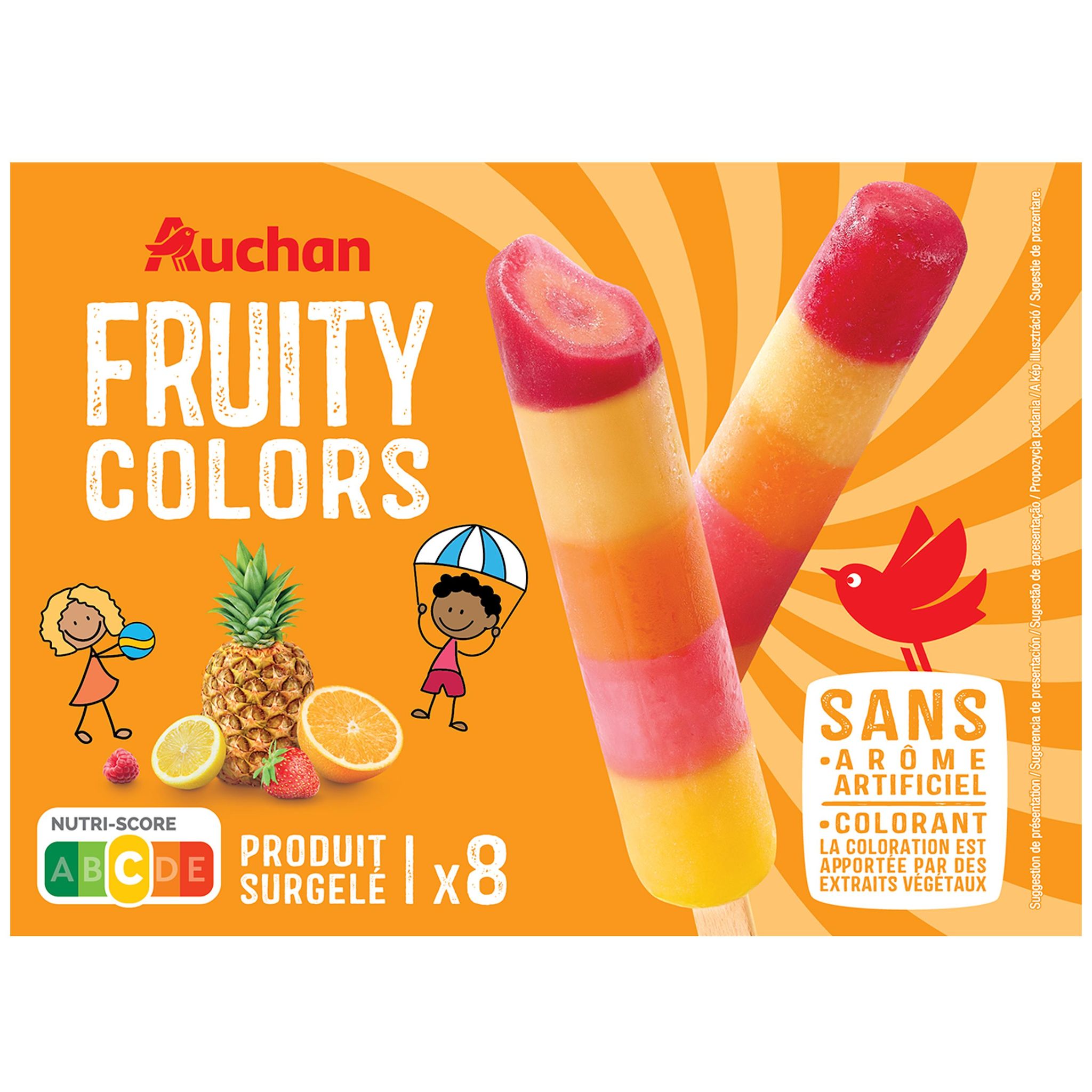 Voir la diapositive 3 : AUCHAN Bâtonnets glacés aux fruits 8 pièces 320g