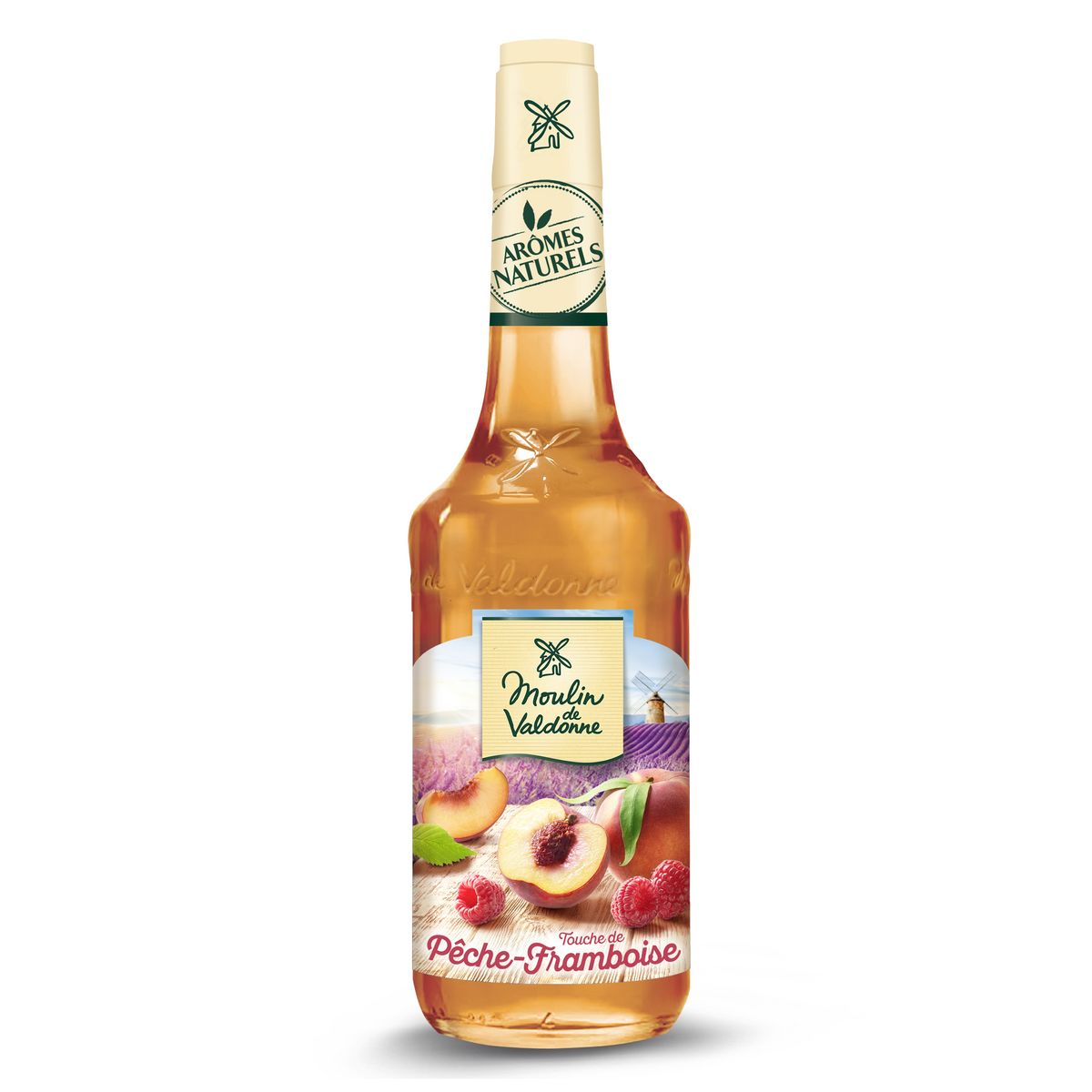 MOULIN DE VALDONNE Sirop pêche et framboise bouteille verre 70cl