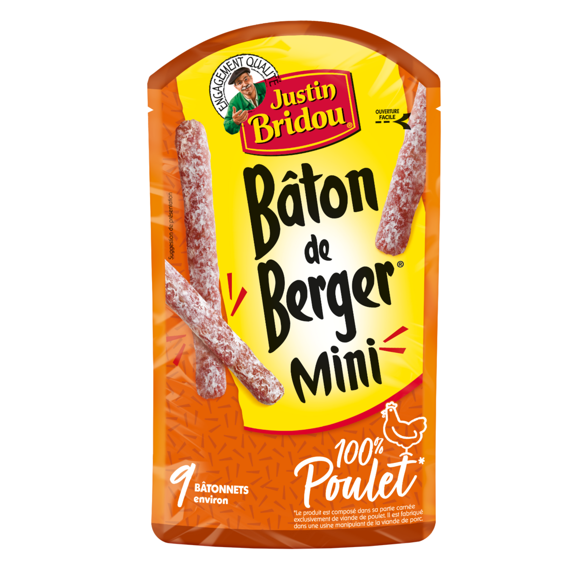 JUSTIN BRIDOU Mini bâtons de berger saucisson au poulet 9 pièces 100g