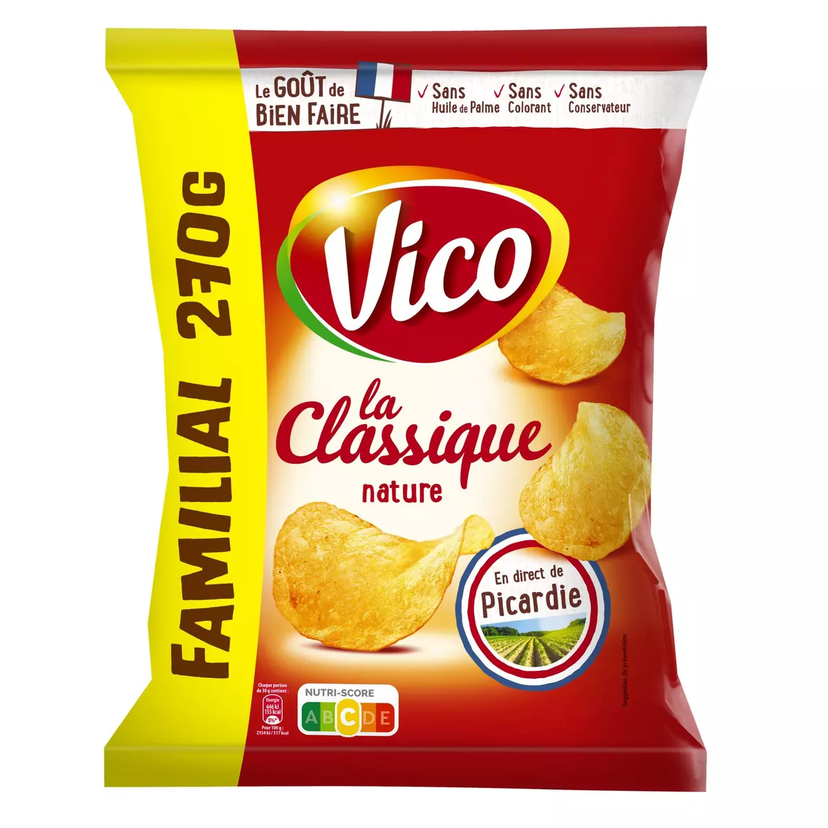 VICO Chips classique nature sans huile de palme ni conservateur maxi format 270g
