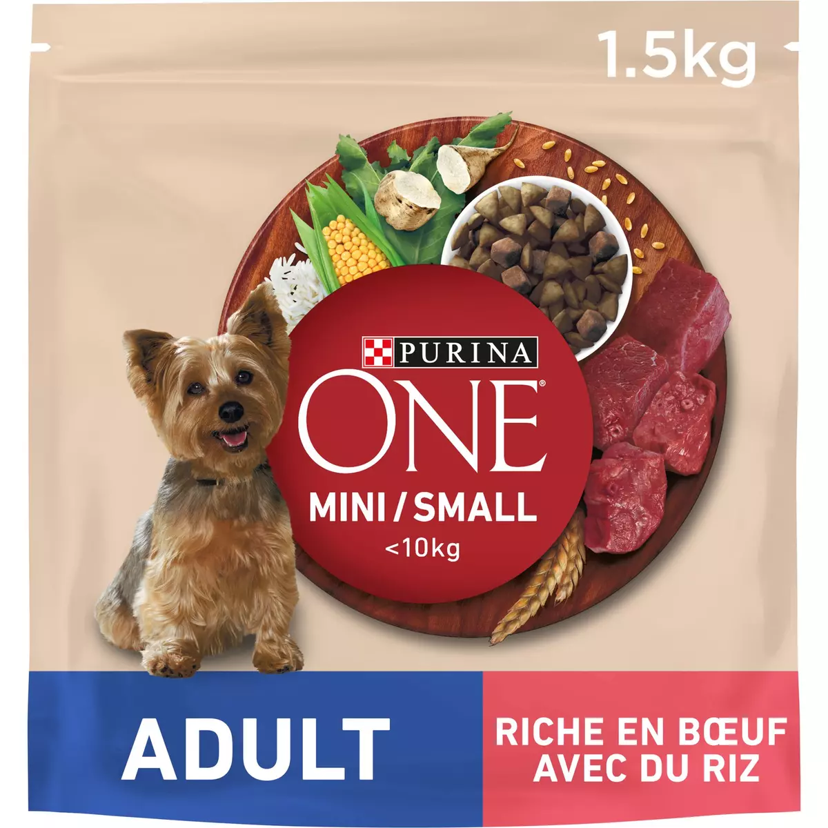 PURINA One croquettes au bœuf et riz pour chien mini adulte 1,5kg