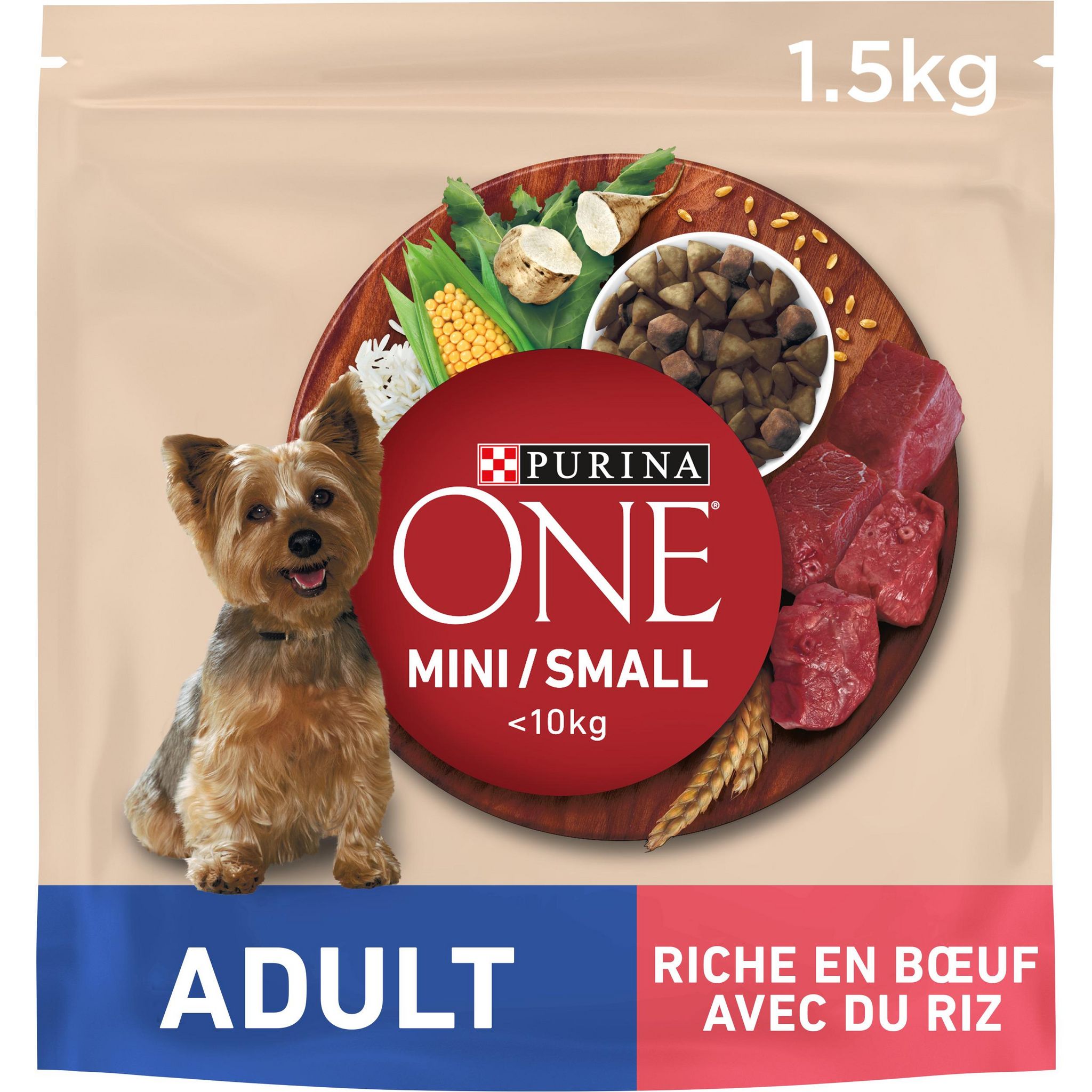 Voir la diapositive 3 : PURINA One croquettes au bœuf et riz pour chien mini adulte 1,5kg