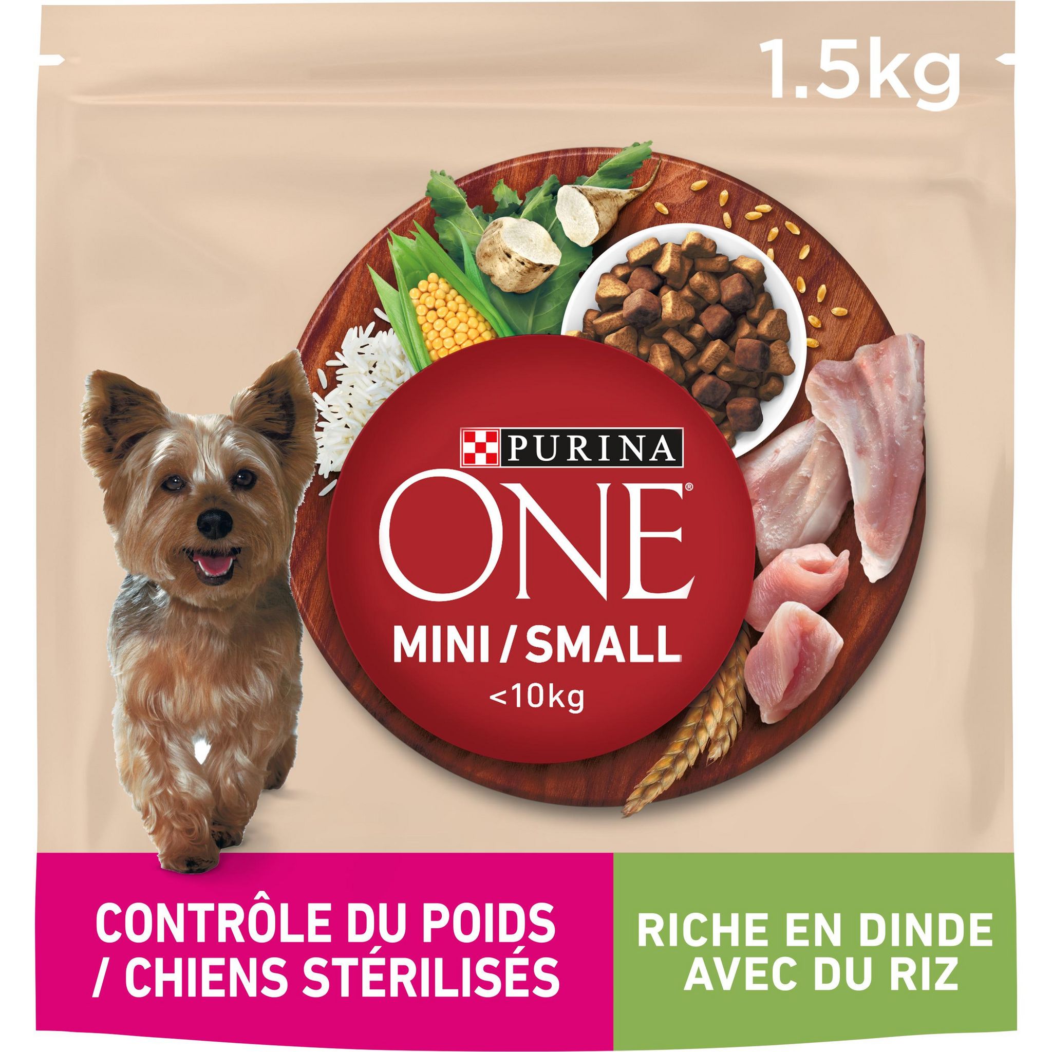 Voir la diapositive 2 : PURINA ONE Croquettes de dinde contrôle du poids pour petit chien 1,5kg