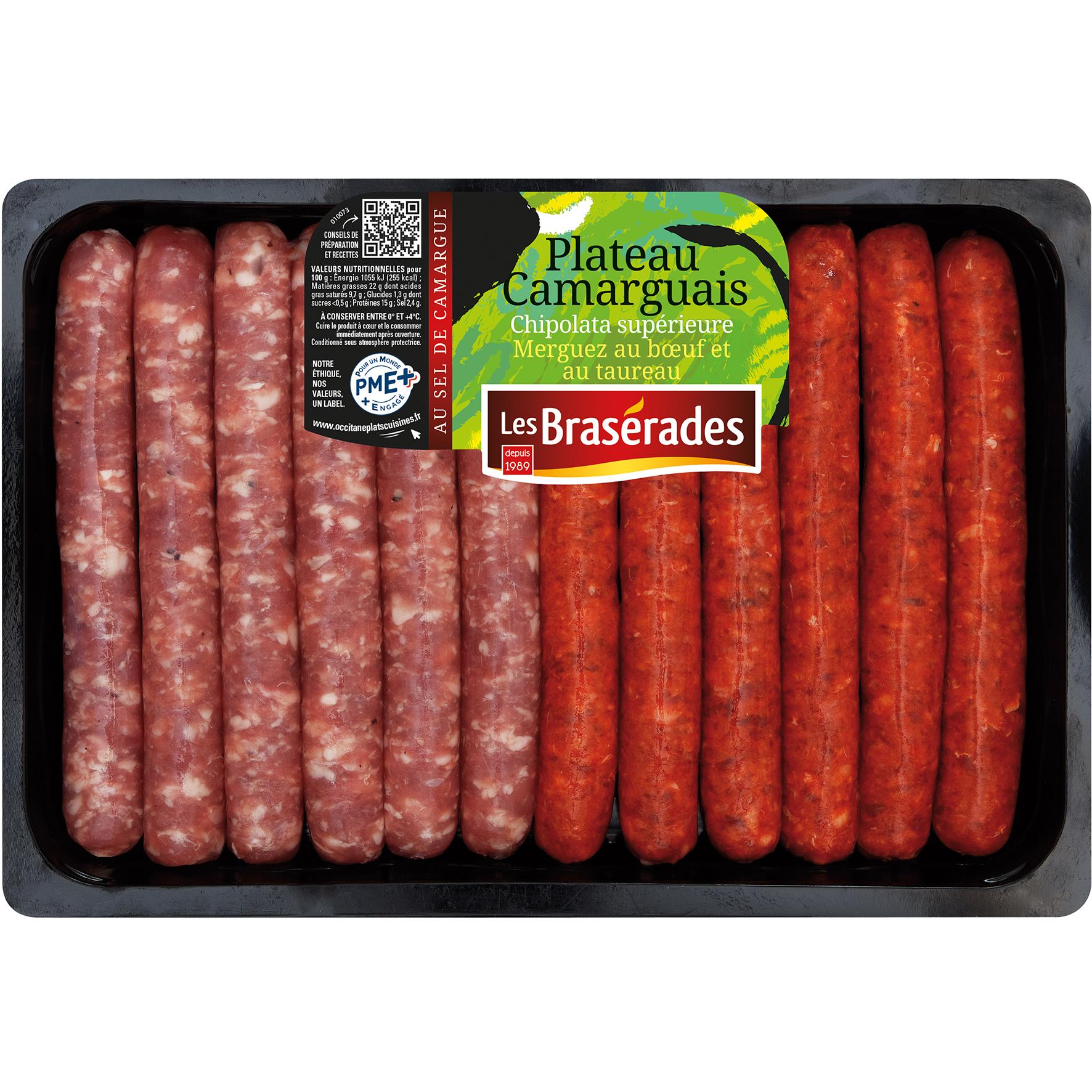 LES BRASERADES Plateau Camarguais chipolatas supérieure et merguez boeuf et taureau 600g