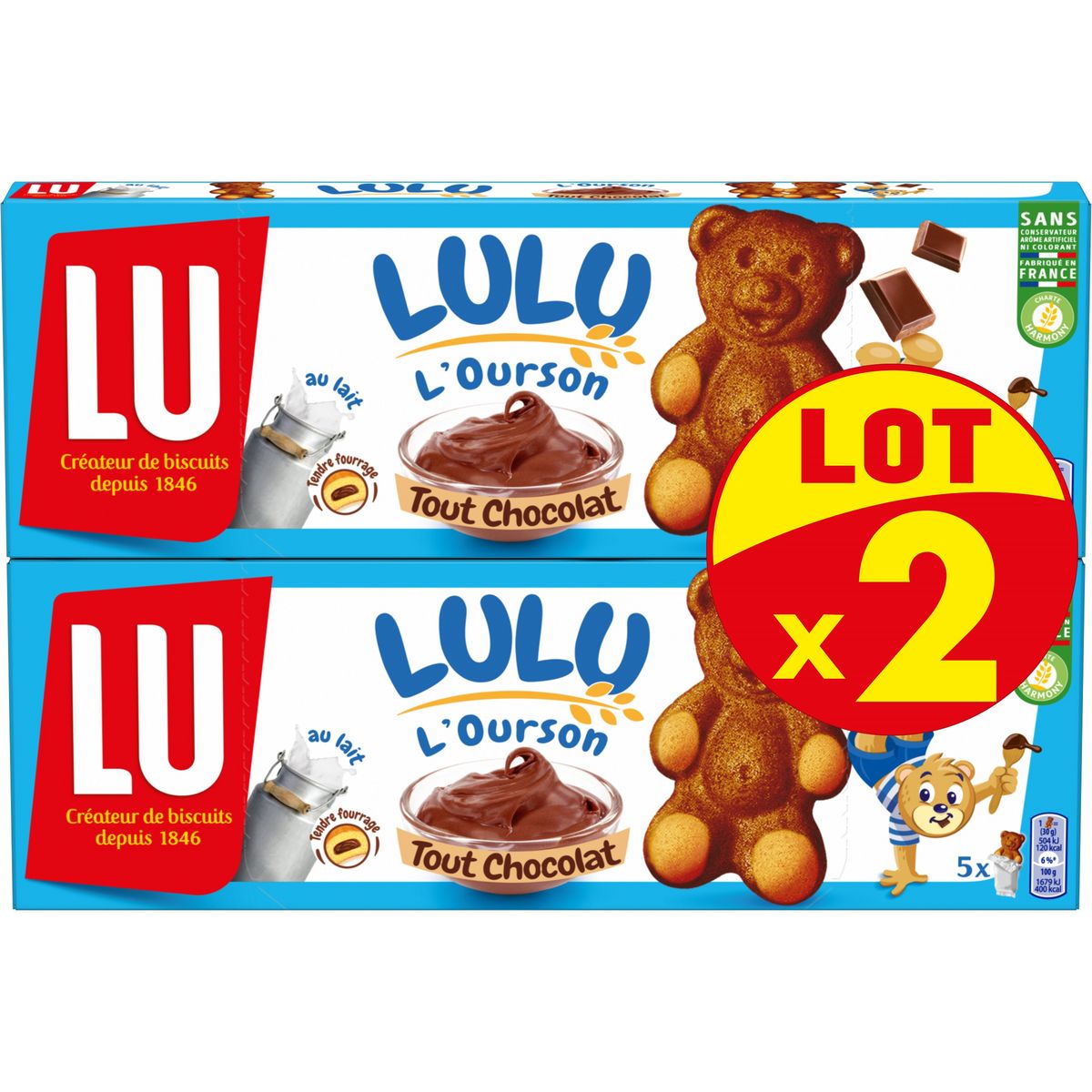 LULU L'OURSON Gâteaux tout chocolat sachets individuels 2x5 gâteaux 2x150g