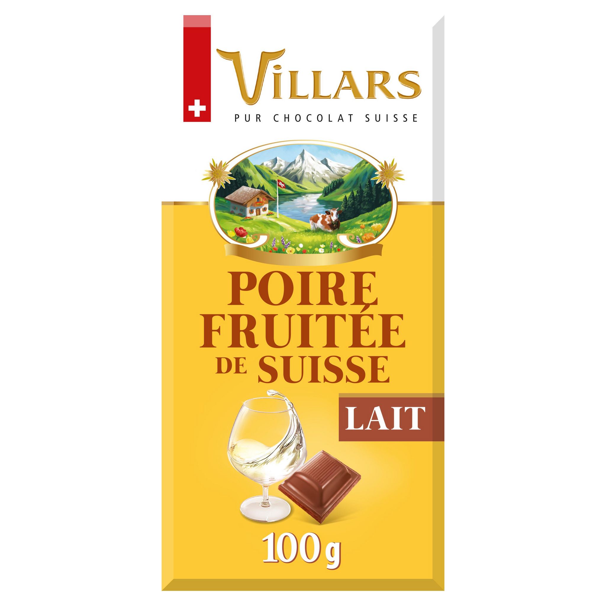 VILLARS Tablette de chocolat au lait suisse fourré à la liqueur de poire 1 pièce 100g