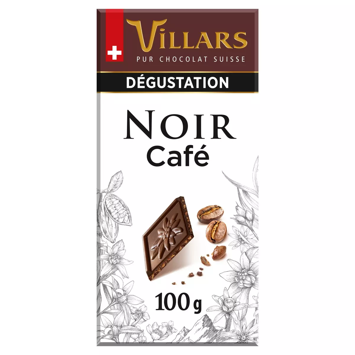 VILLARS Tablette de chocolat noir suisse dégustation pépites de café 1 pièce 100g