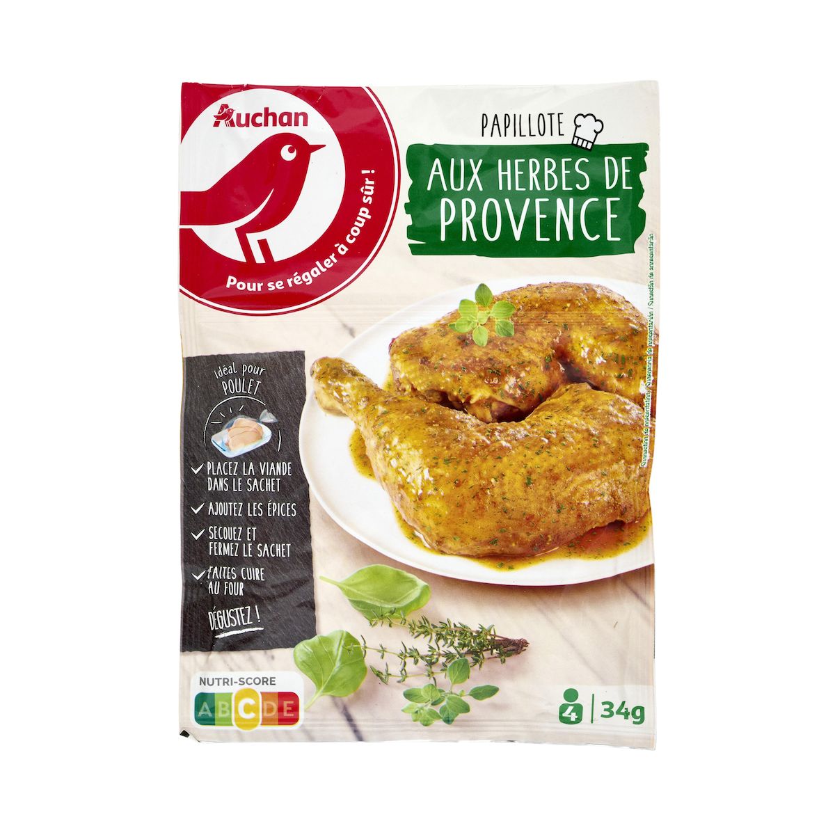 AUCHAN Sachet cuisson 2 en 1 poulet aux herbes de provence 34g
