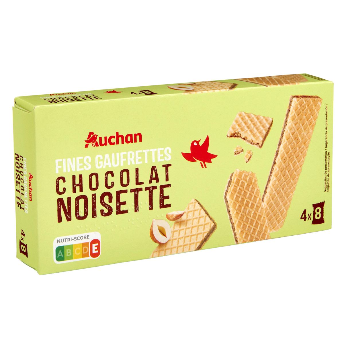 AUCHAN Gaufrettes fourrées au chocolat noisettes 32 biscuits 160g