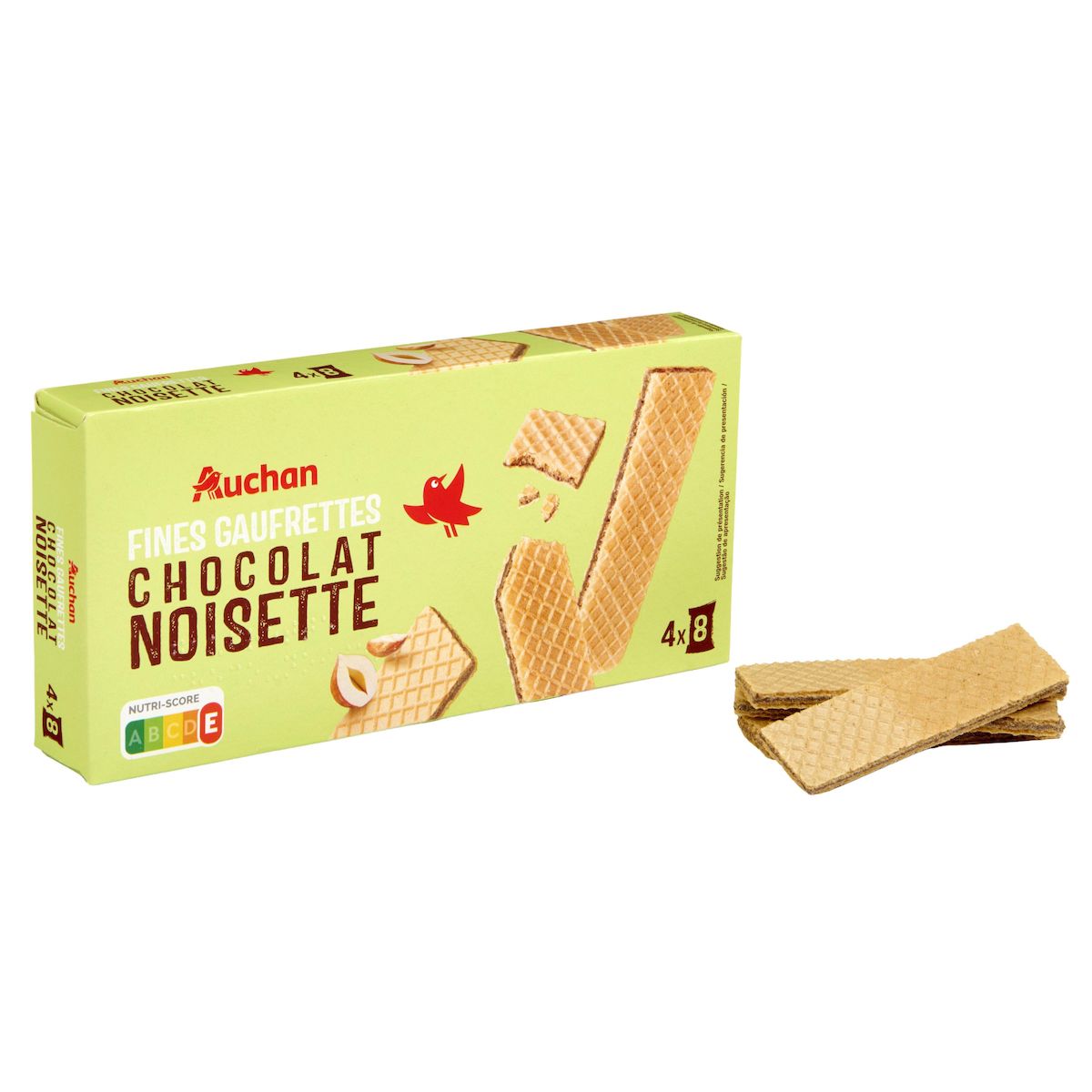 AUCHAN Gaufrettes fourrées au chocolat noisettes 32 biscuits 160g