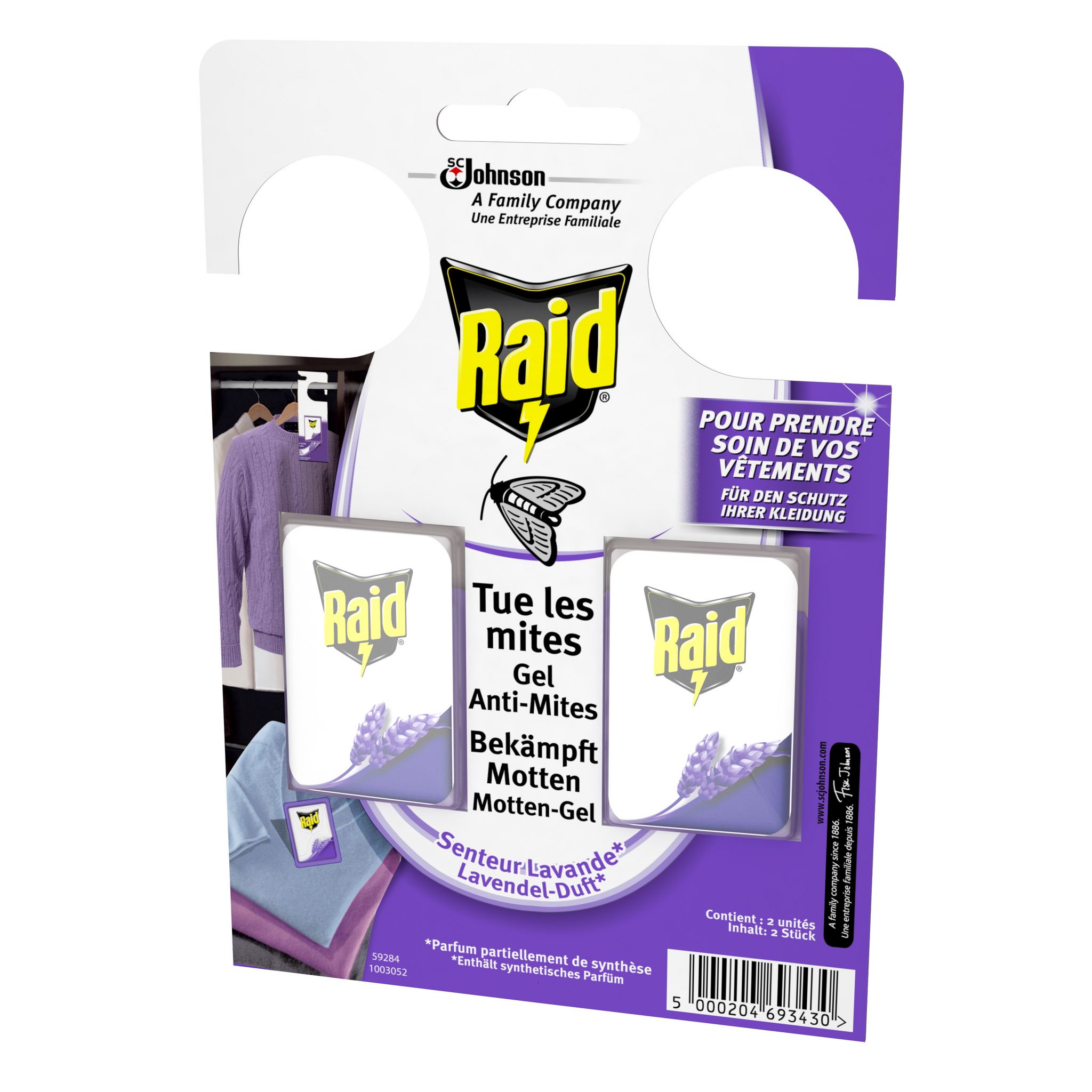 Voir la diapositive 2 : RAID Sachets armoires gel anti-mites parfum lavande 2 sachets