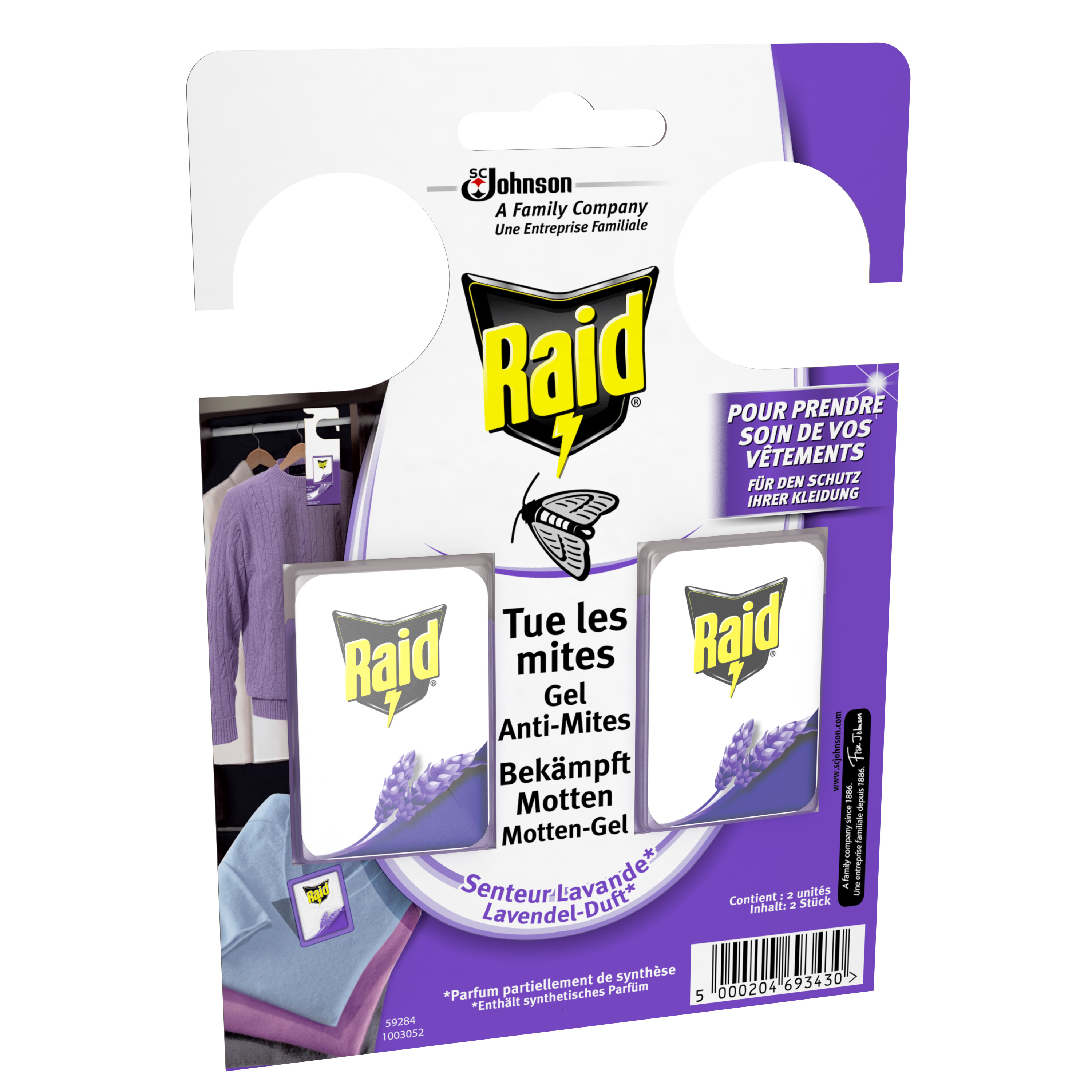Voir la diapositive 3 : RAID Sachets armoires gel anti-mites parfum lavande 2 sachets