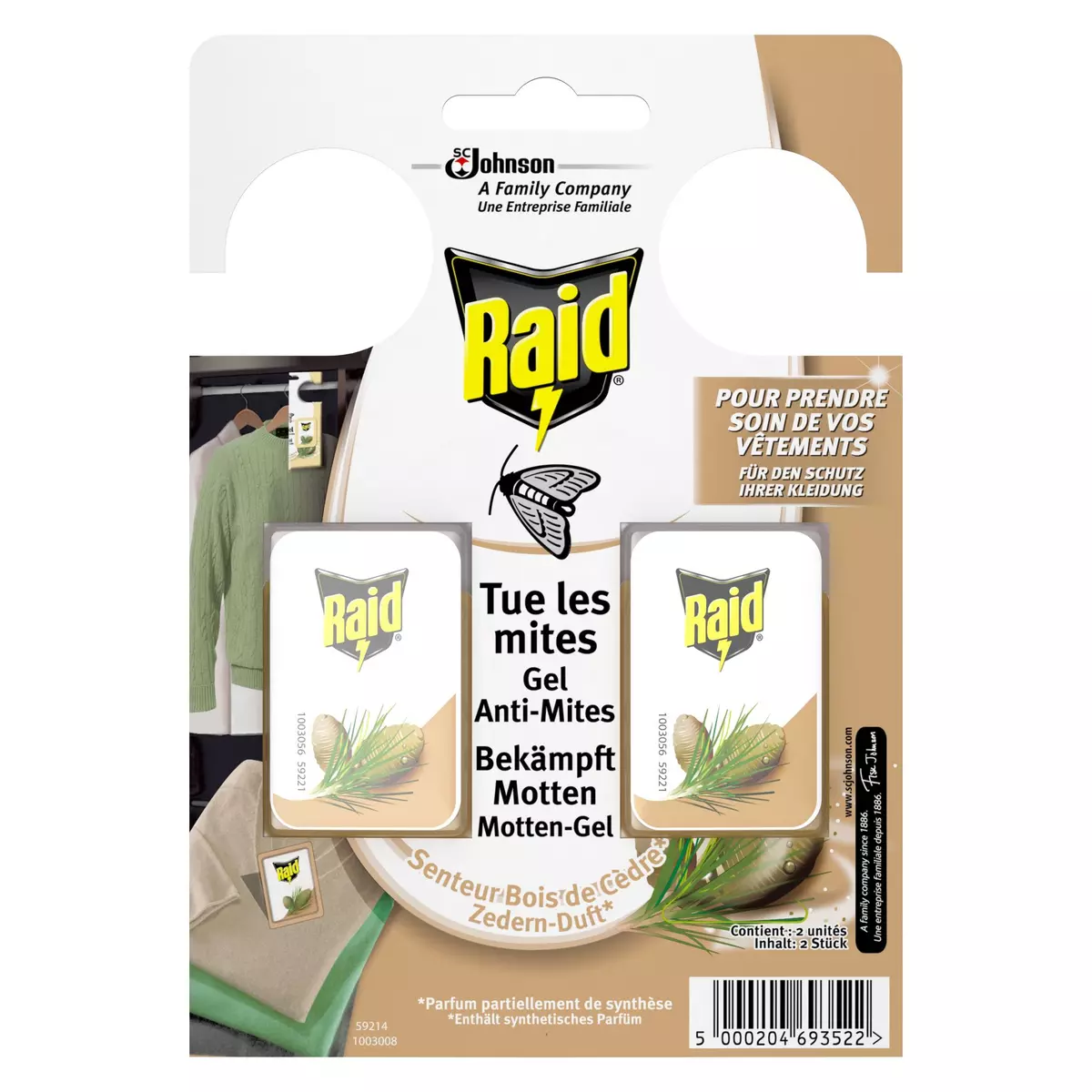RAID Sachets armoires gel anti-mites senteur bois de cèdre 2