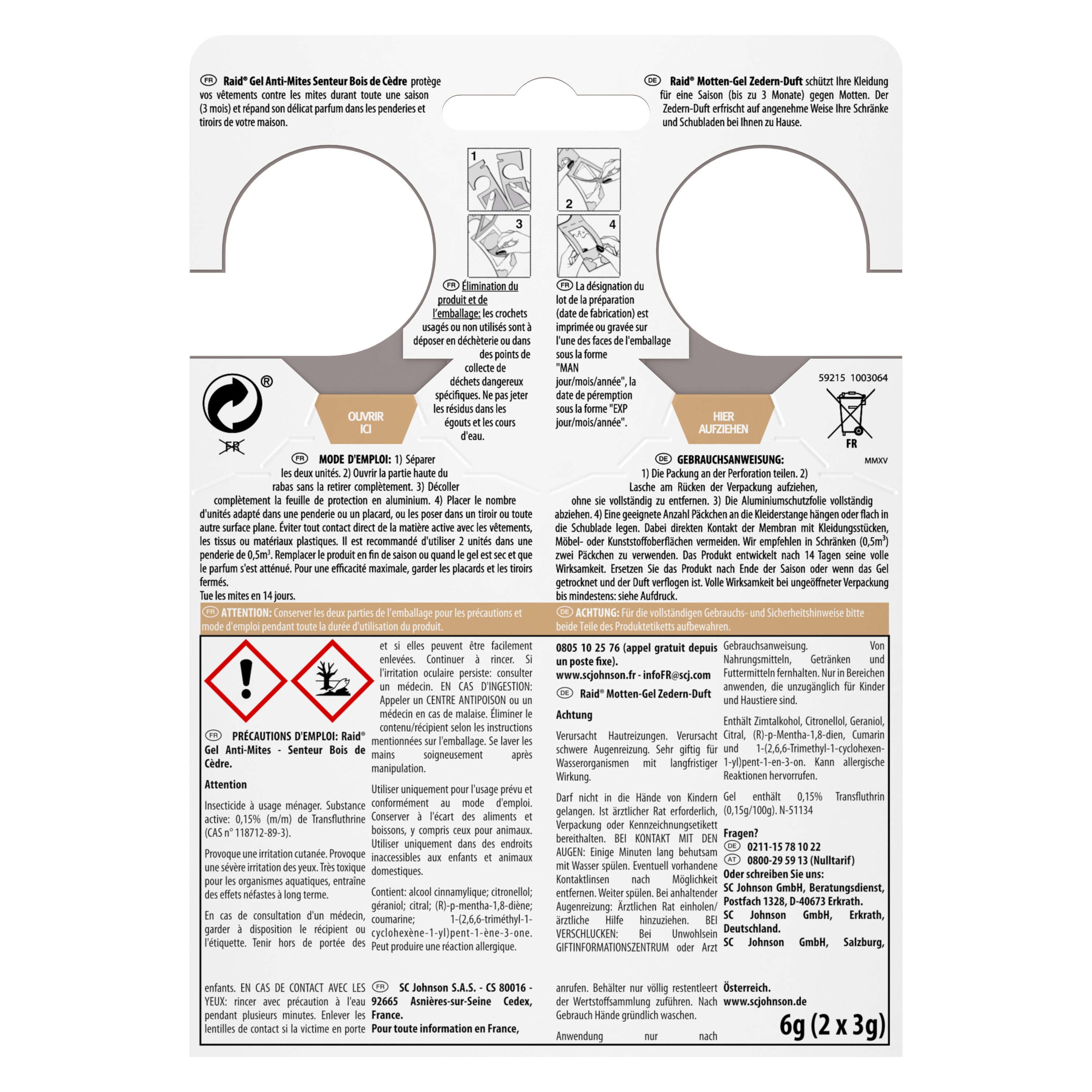 Voir la diapositive 2 : RAID Sachets armoires gel anti-mites senteur bois de cèdre 2 sachets