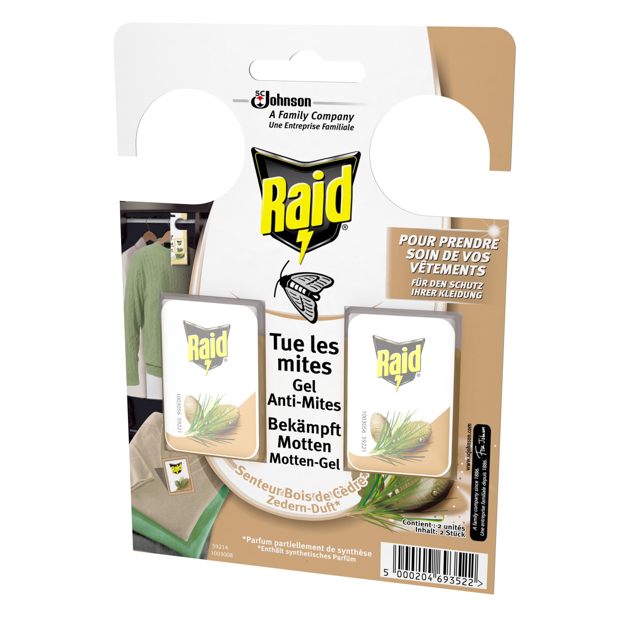 Voir la diapositive 3 : RAID Sachets armoires gel anti-mites senteur bois de cèdre 2 sachets