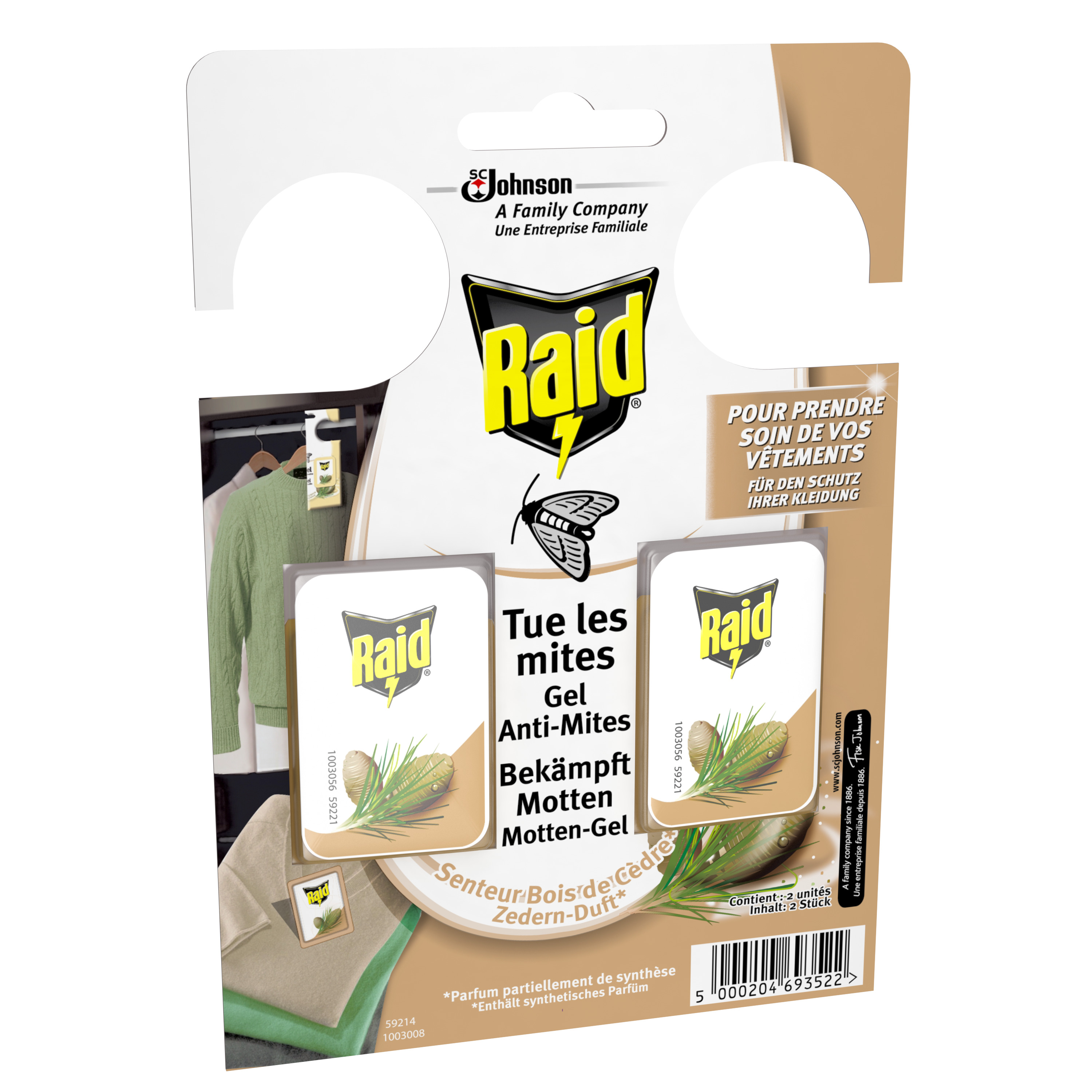 Voir la diapositive 4 : RAID Sachets armoires gel anti-mites senteur bois de cèdre 2 sachets