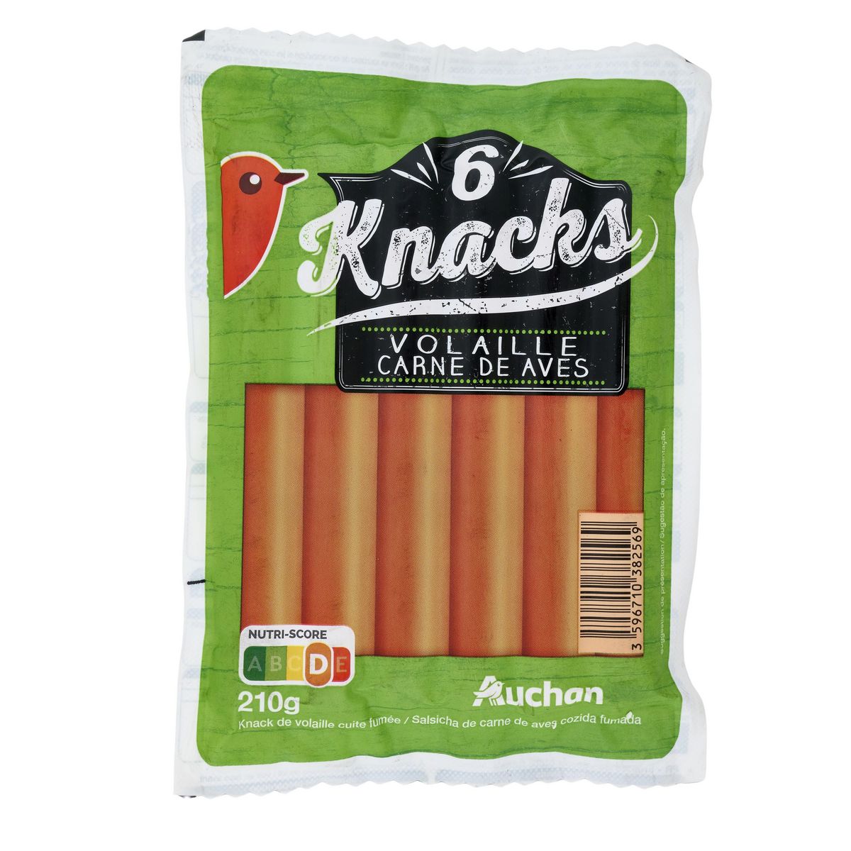 AUCHAN Knacks de volaille 6 pièces 210g