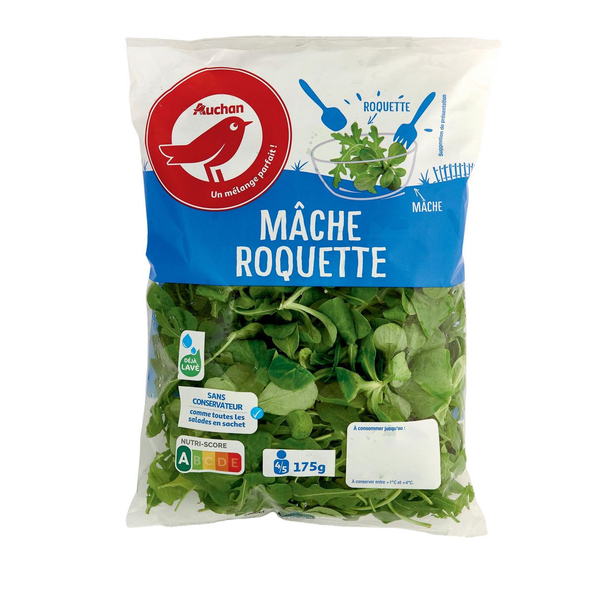 AUCHAN Mélange de mâche et roquette 4-5 parts 175g