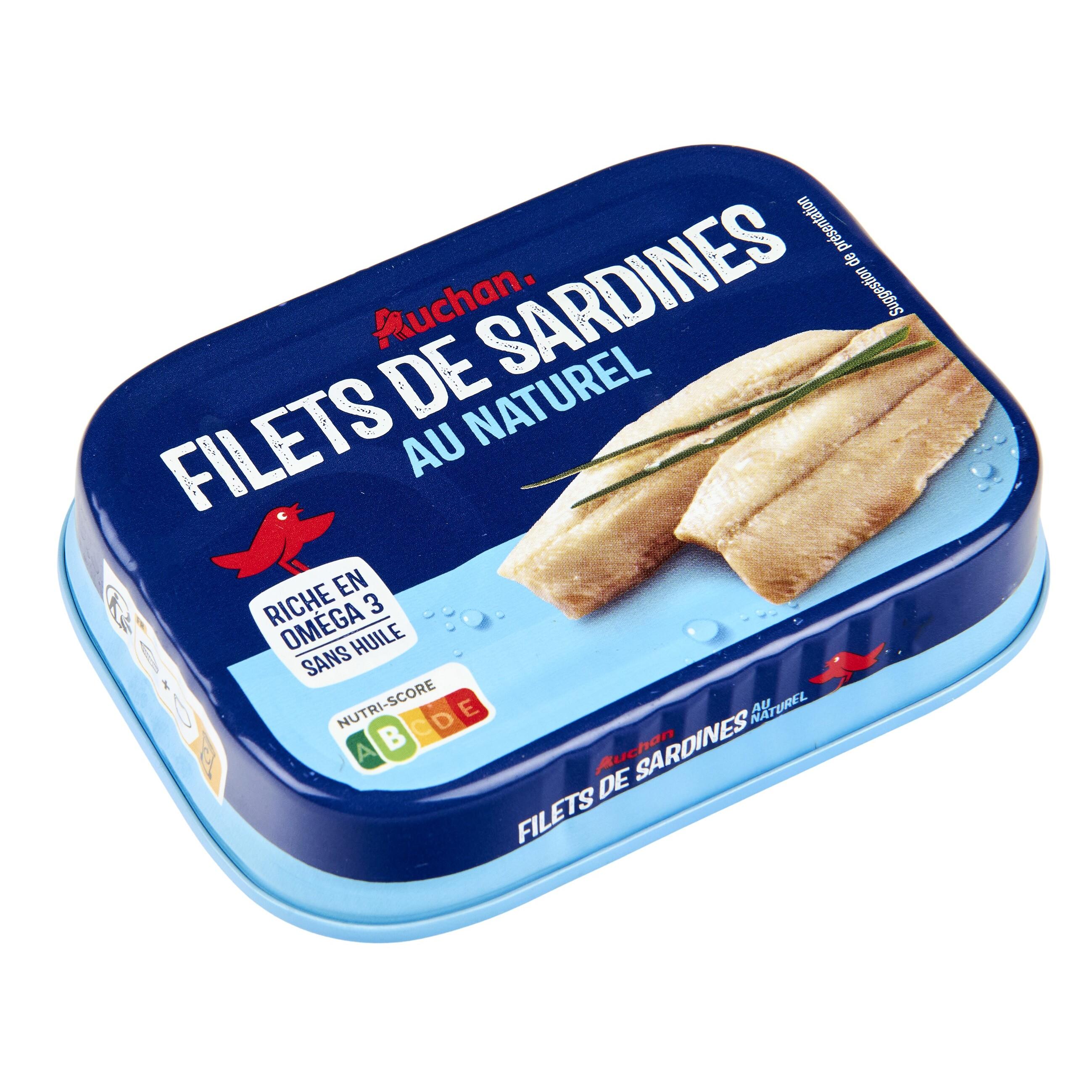Voir la diapositive 2 : AUCHAN Filets de sardines au naturel 70g