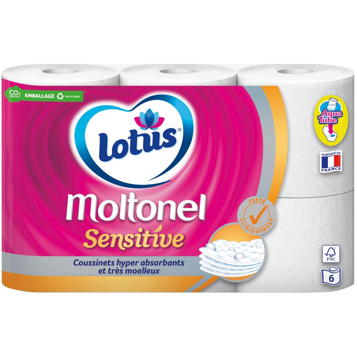LOTUS Moltonel papier toilette blanc aquatube sensitive 6 rouleaux