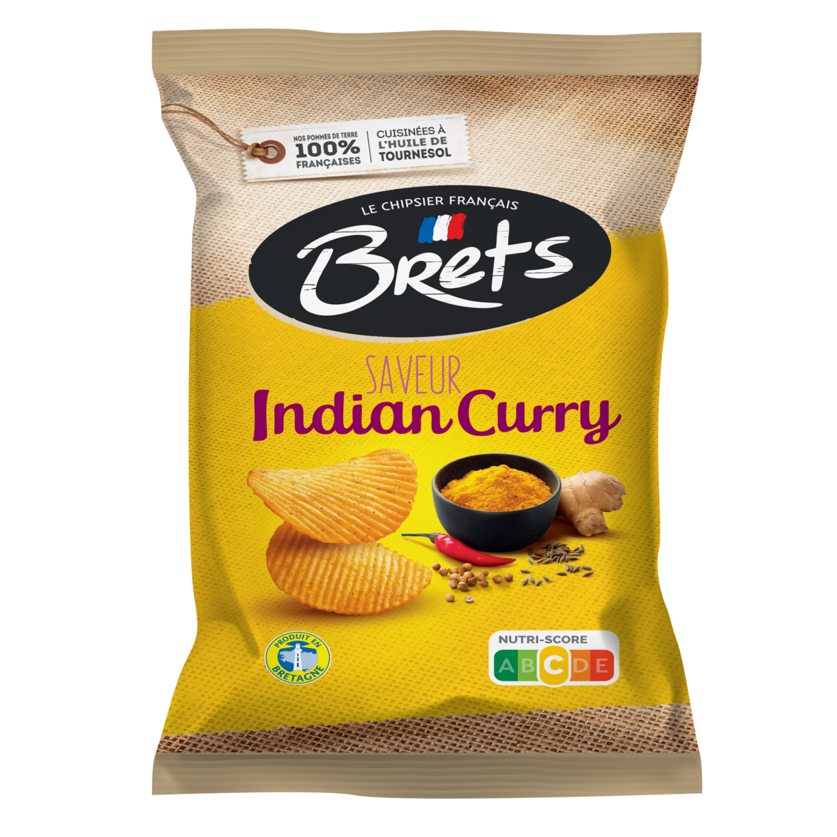 BRETS Chips ondulées saveur indian curry 125g