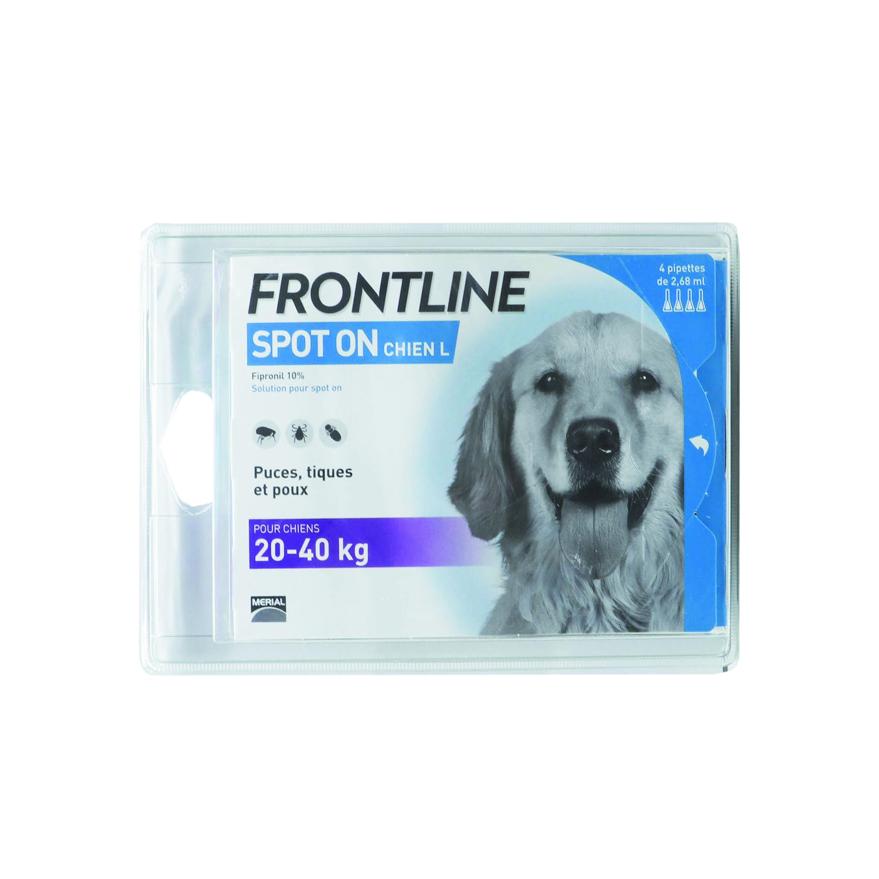 FRONTLINE Spot-On Traitements anti puces tiques et poux pour grand chien (20-40kg) 4 pipettes 4x2.68ml