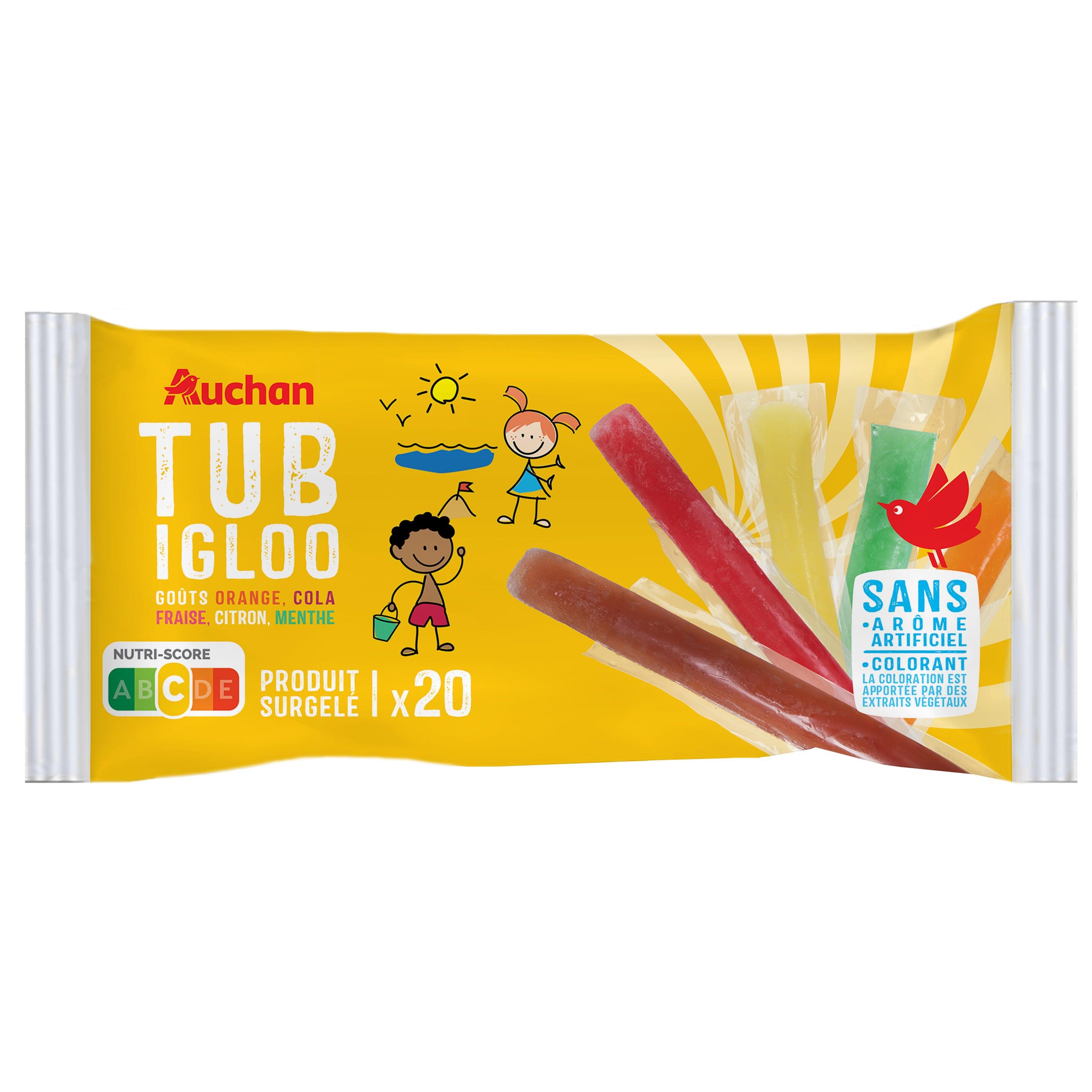 Voir la diapositive 2 : AUCHAN Tub igloo bâtonnets de glace à l'eau fruité 20 pièces 850g