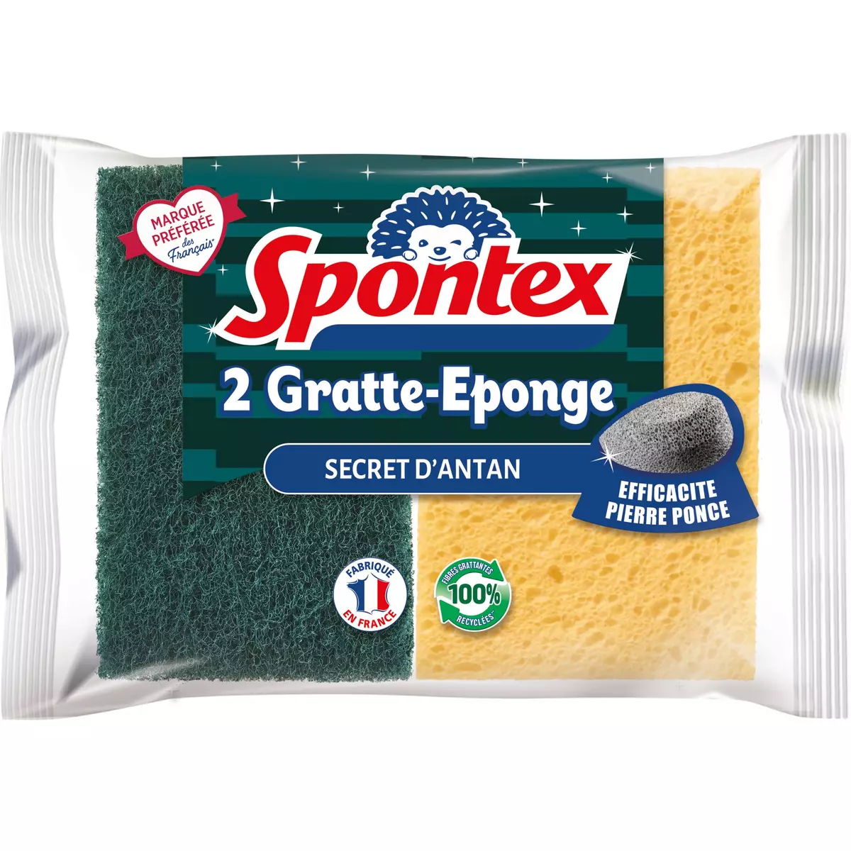 SPONTEX Gratte éponge avec de la pierre ponce 2 éponges
