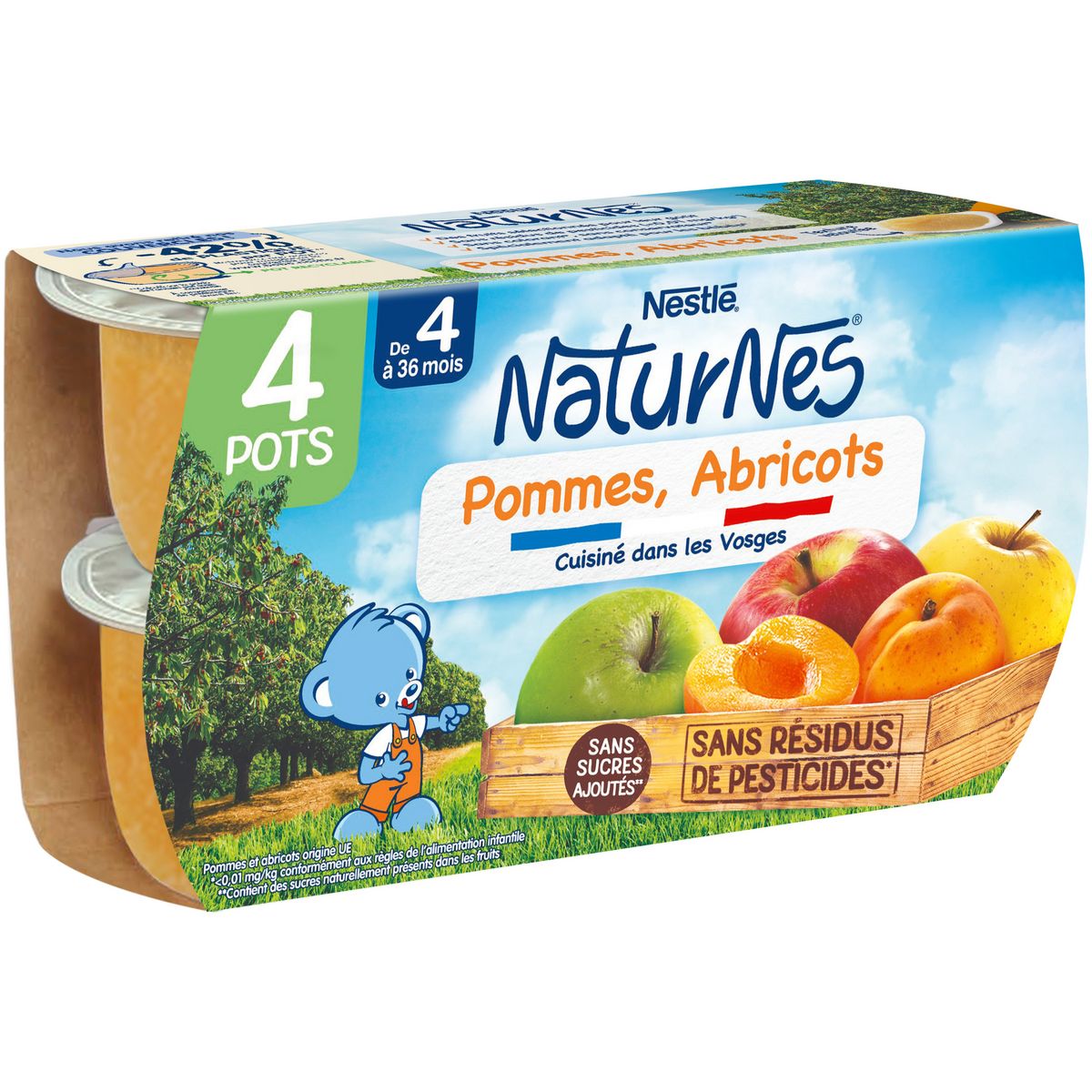 NESTLE Naturnes petit pot dessert pommes et abricots dès 4 mois 4x130g