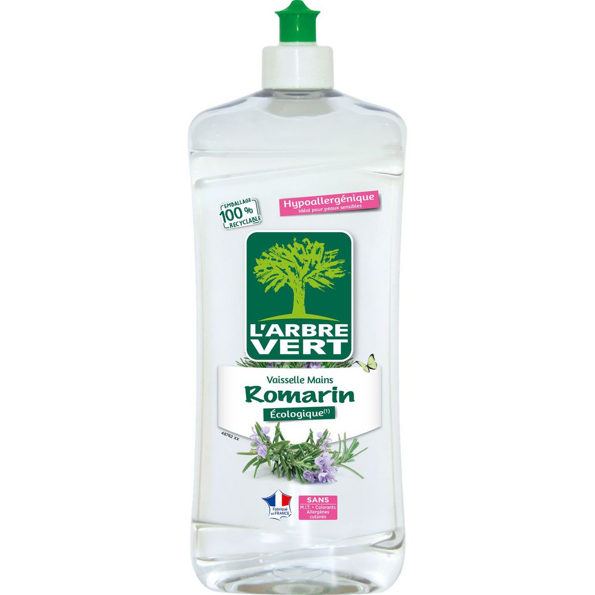 L'ARBRE VERT Liquide vaisselle et mains Ecolabel romarin 750ml