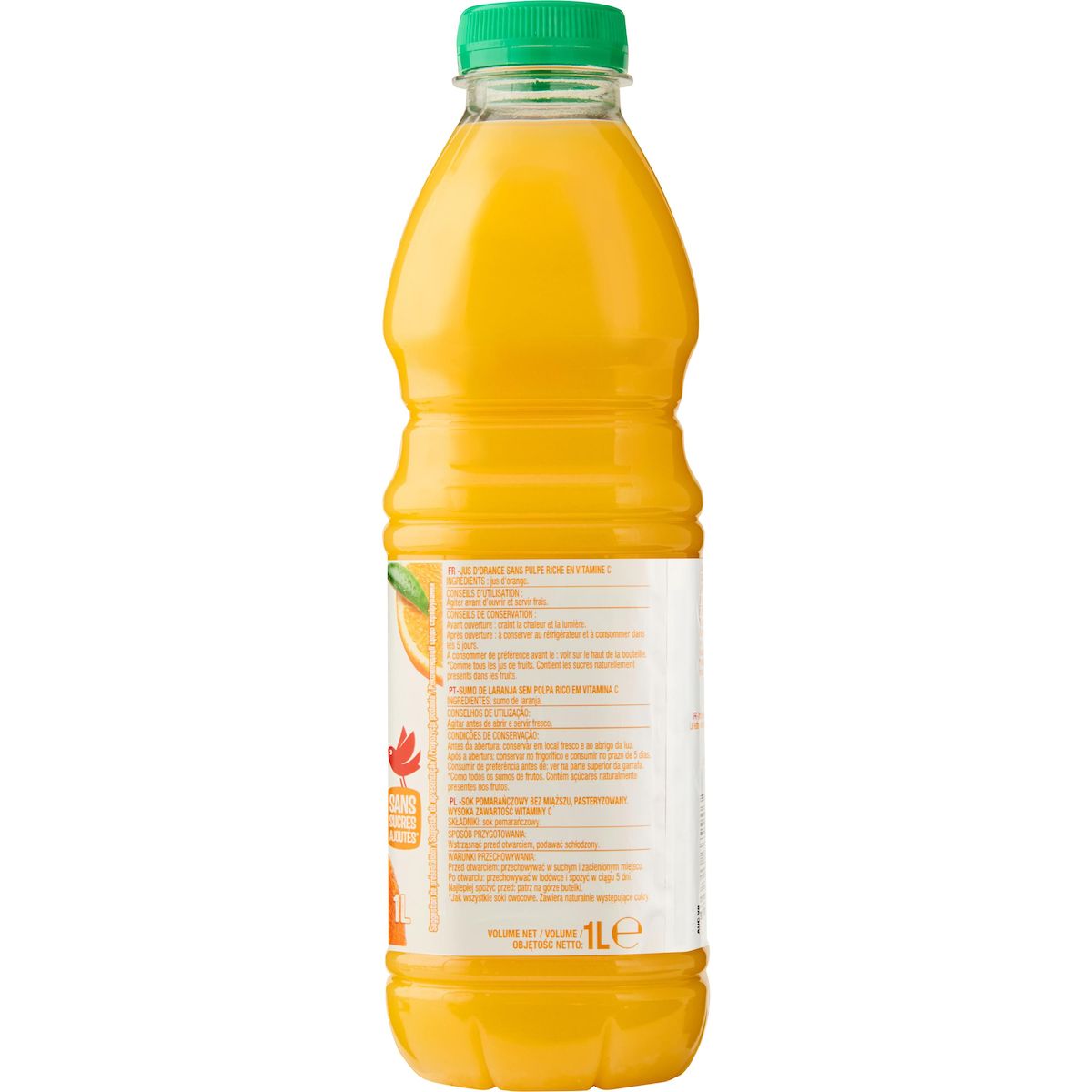AUCHAN Pur jus d'orange sans pulpe 1l